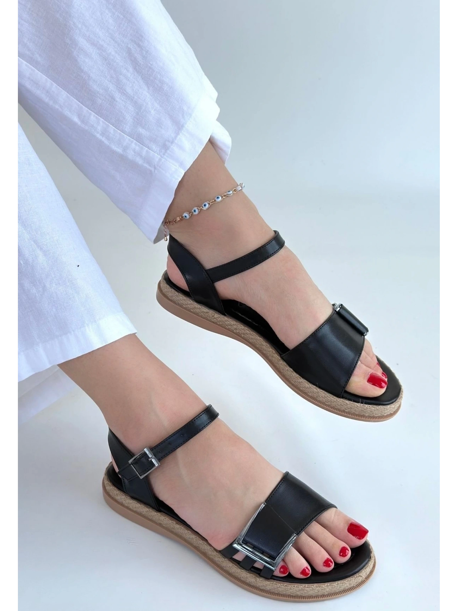 Andana Siyah Cilt Sandalet
