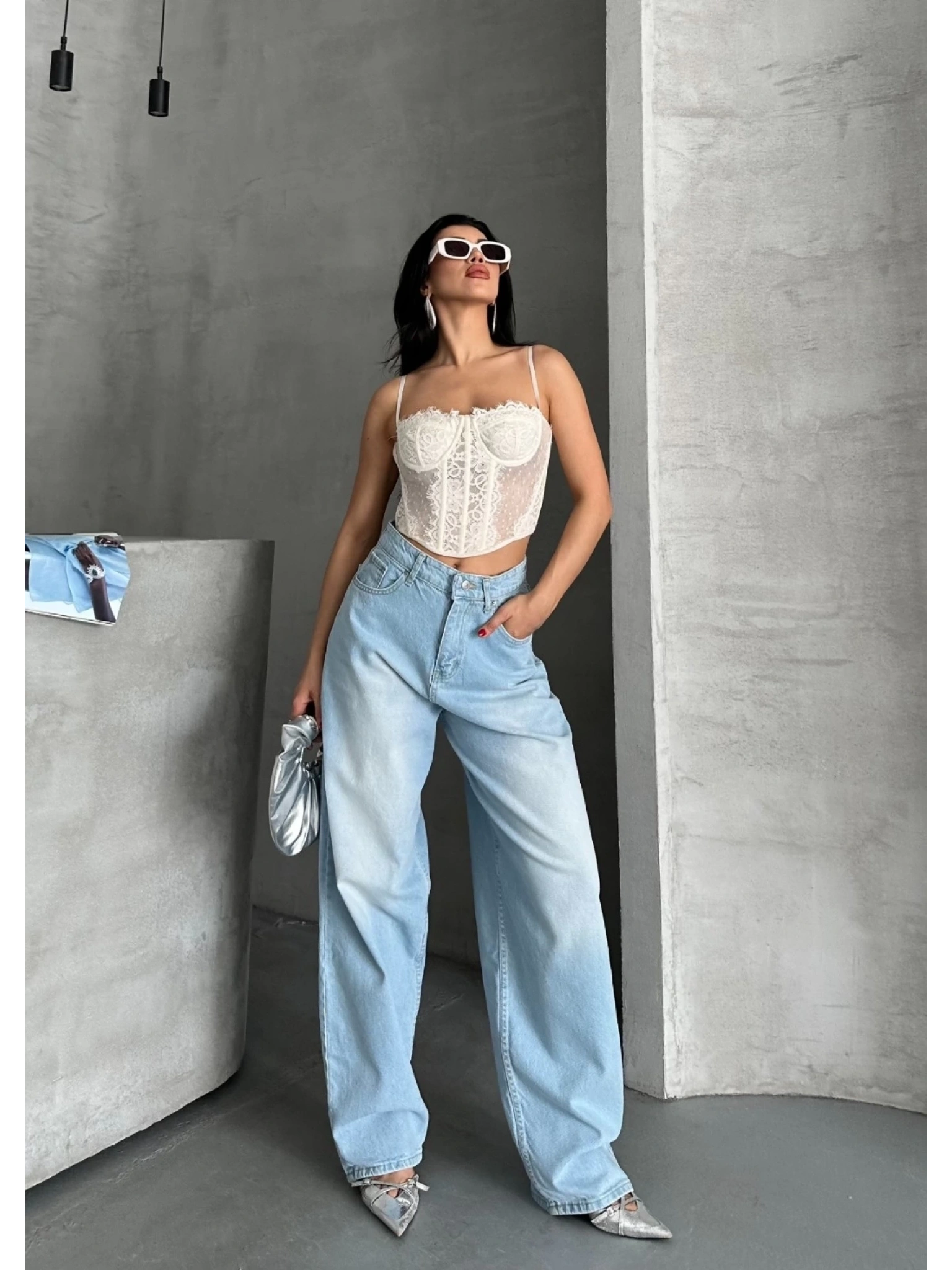 Baggy süper taş bıyık yıkama buz mavi d2007