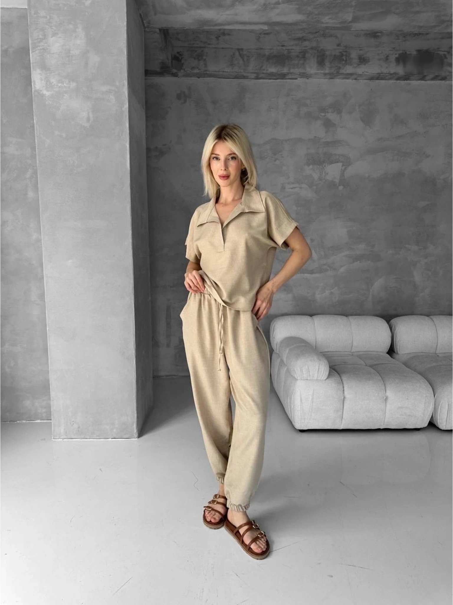 Bluz şalvar takım bej s255841