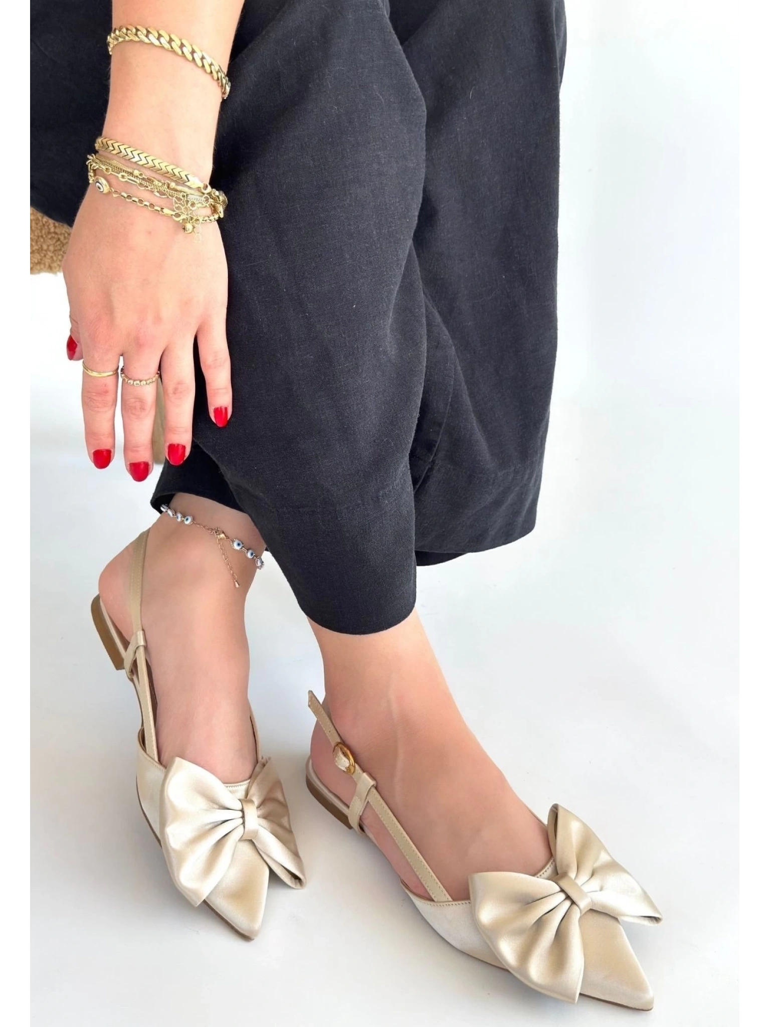 Cenya Bej Saten Babet Ayakkabı