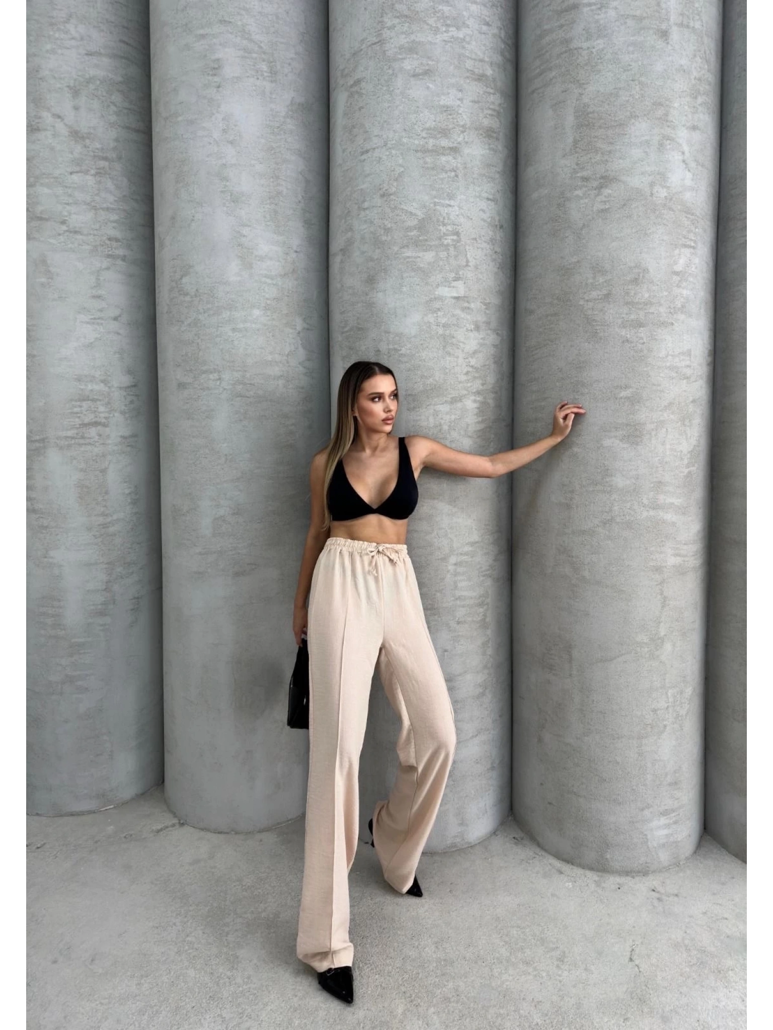 Çımalı keten pantolon