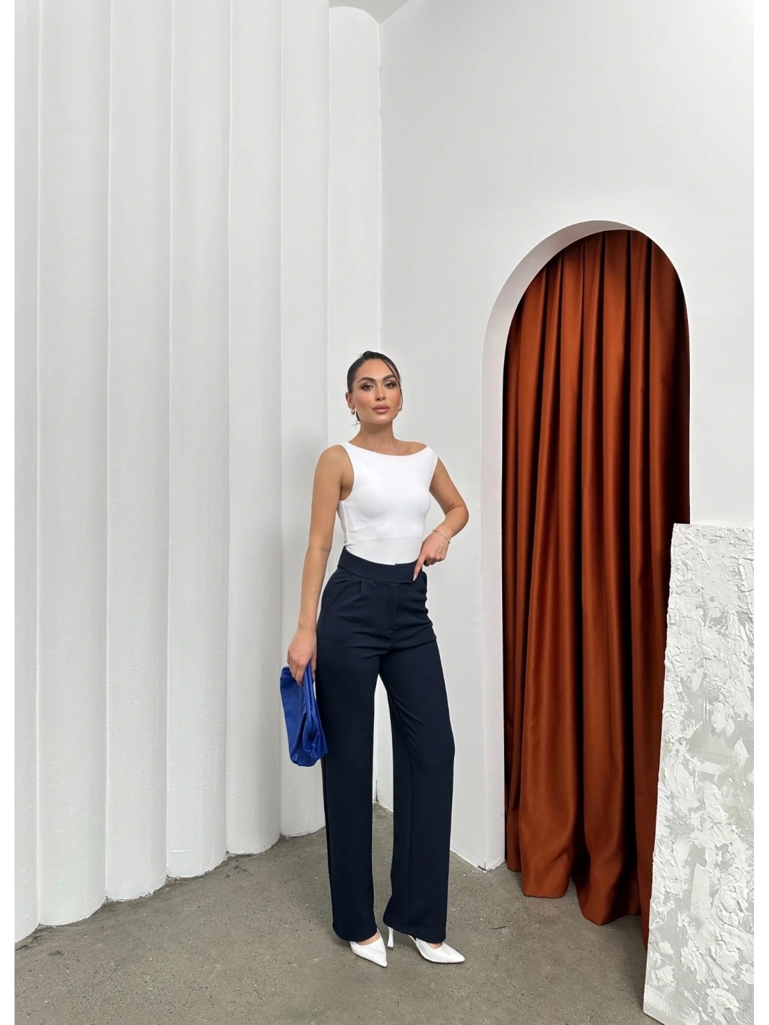 Cırtlı pantolon krep lacivert pt