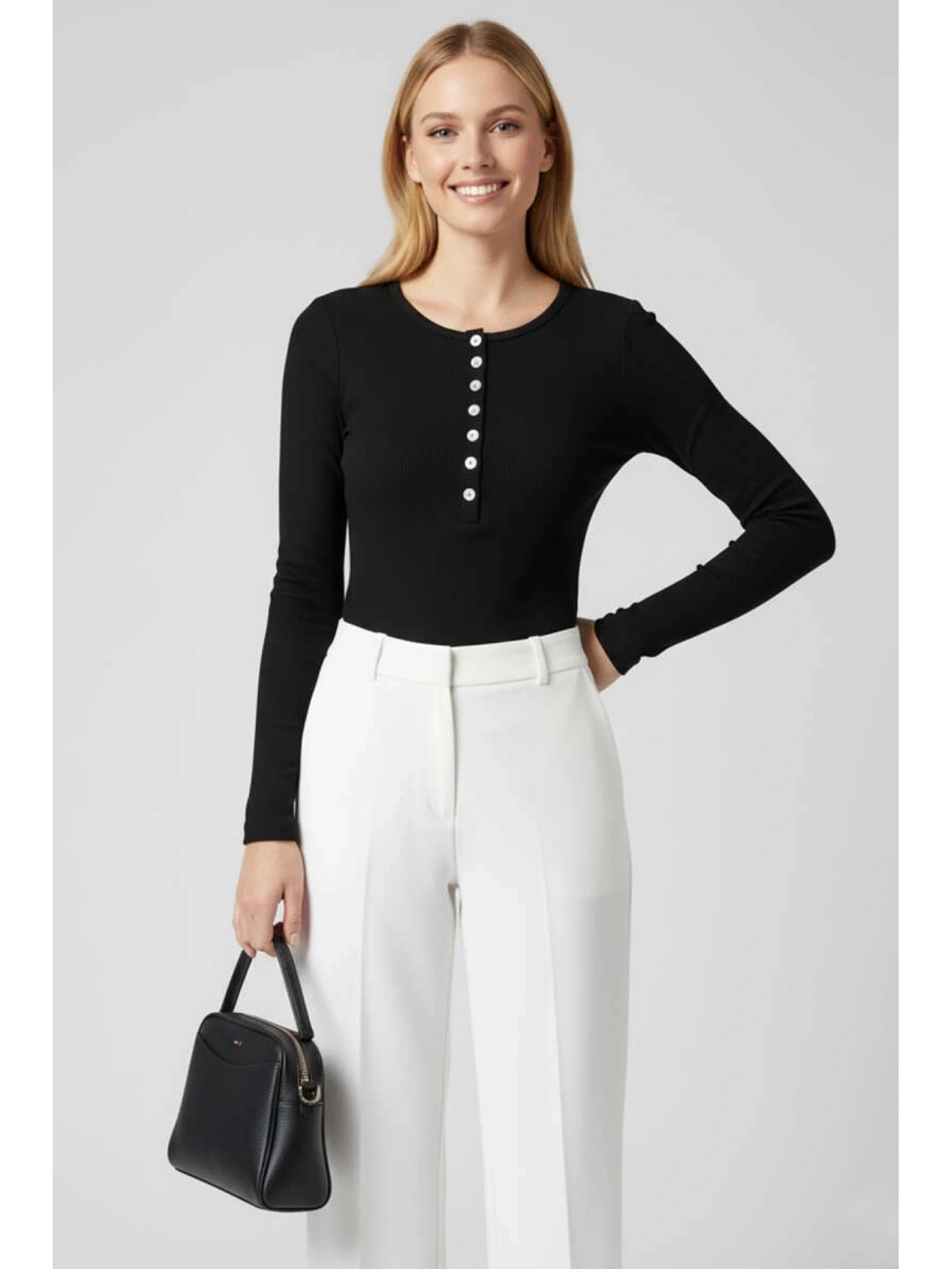 Çıtçıt Detaylı Bluz Siyah T4343