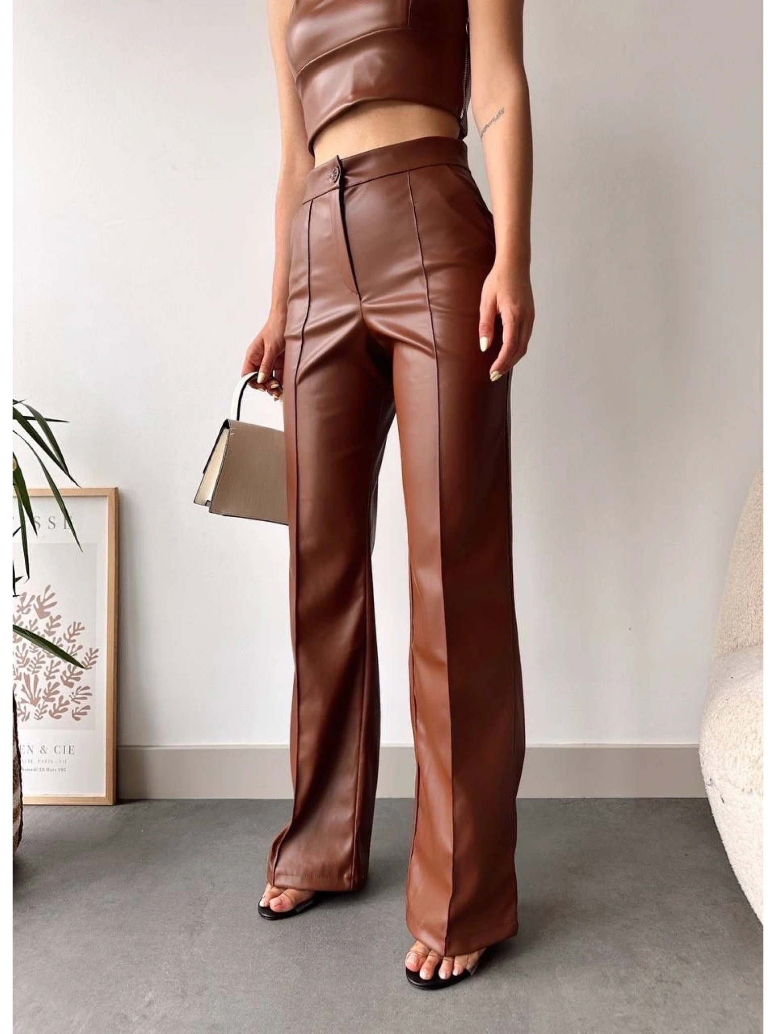 deri palazzo pantolon kahve hf