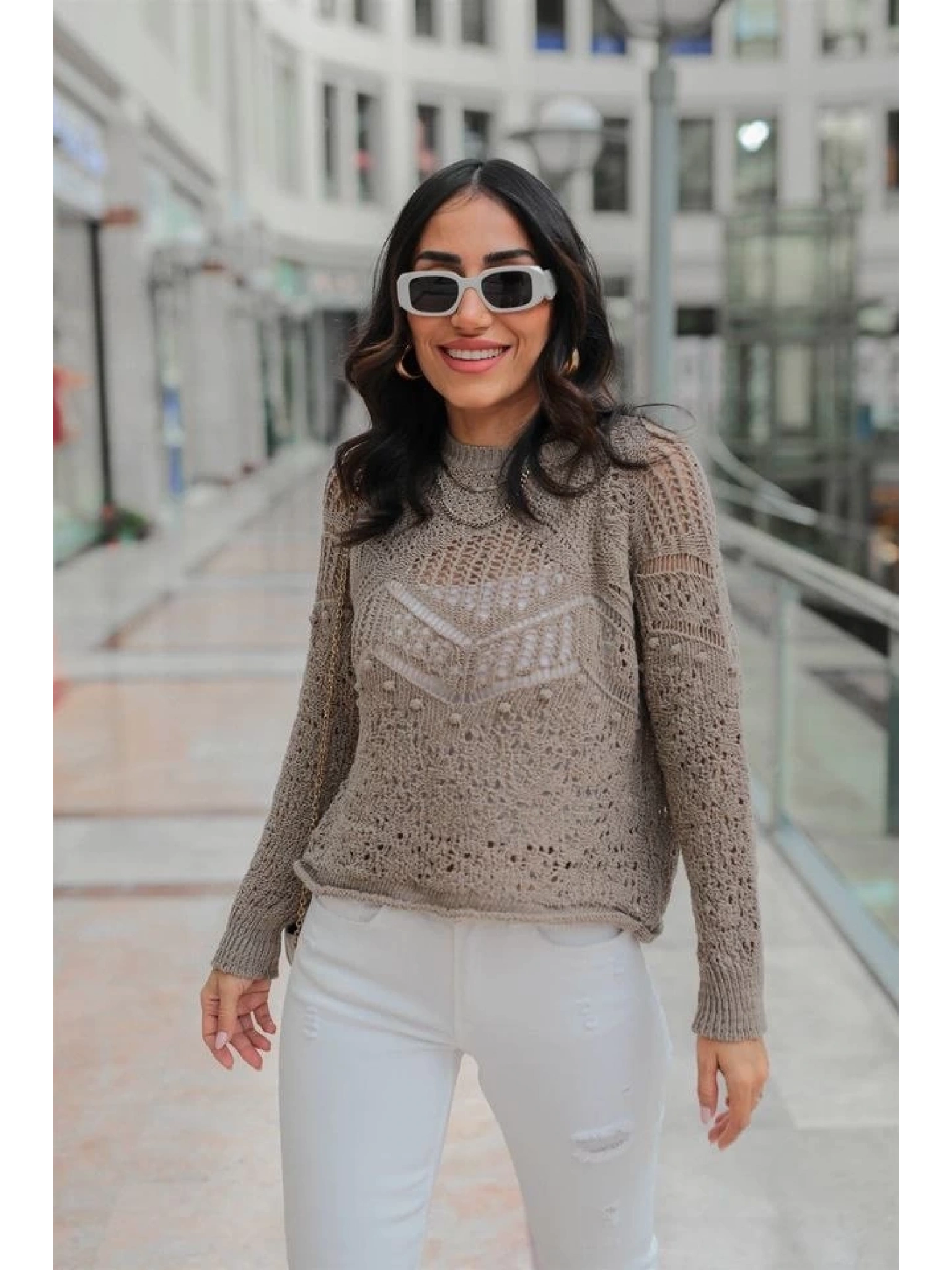 Desenli triko kazak gri