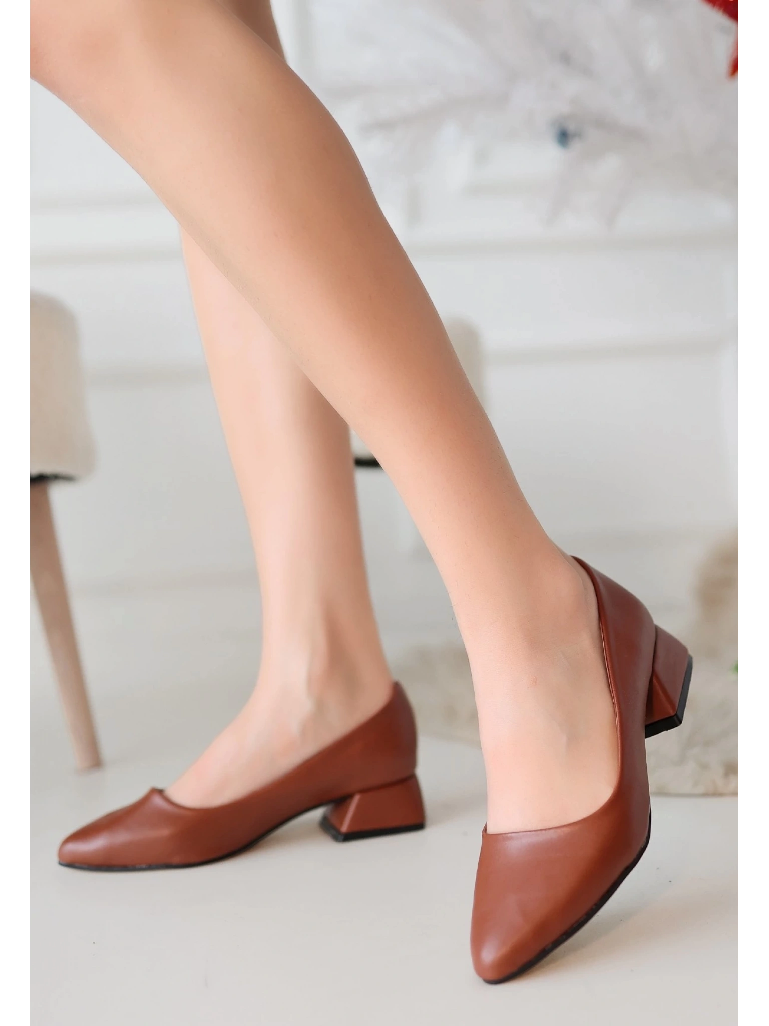 Desniy Taba Cilt Topuklu Ayakkabı
