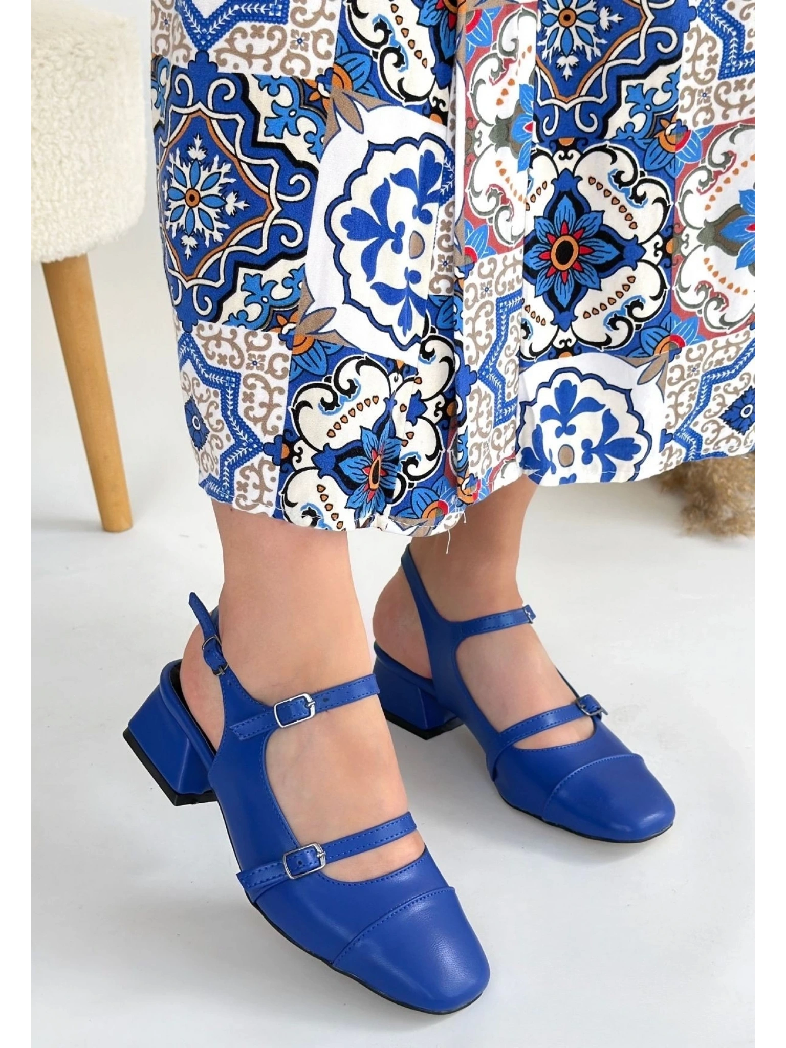 Doran Mavi Cilt Topuklu Ayakkabı