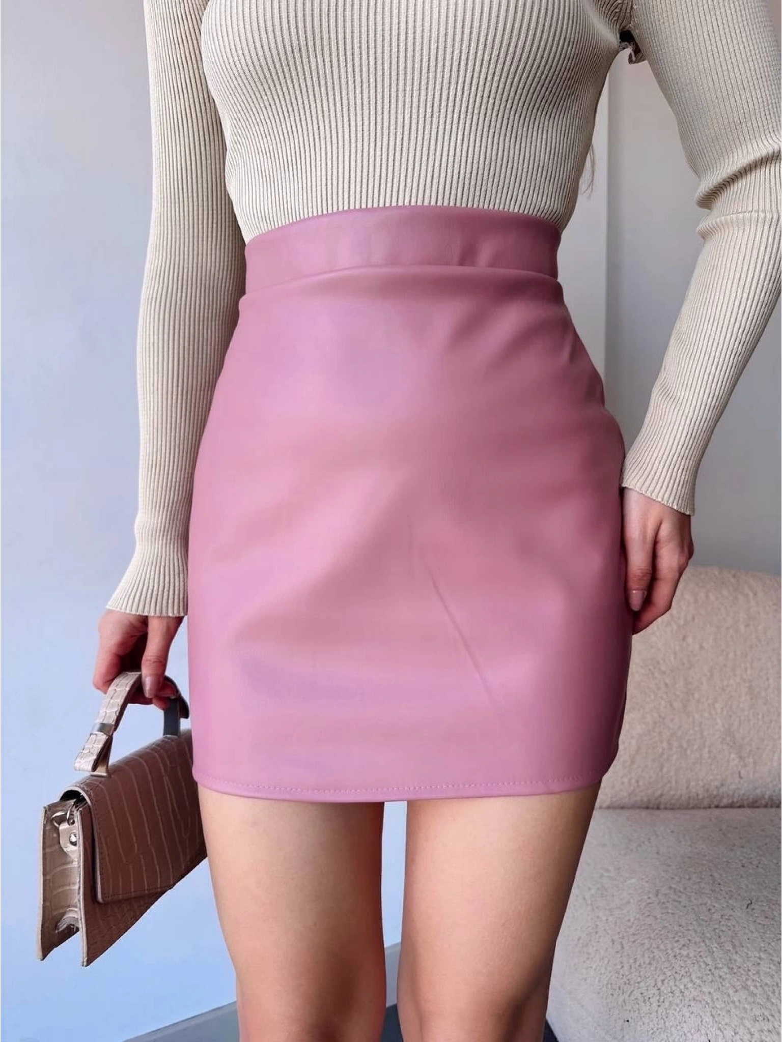 Düz deri etek pudra h24468