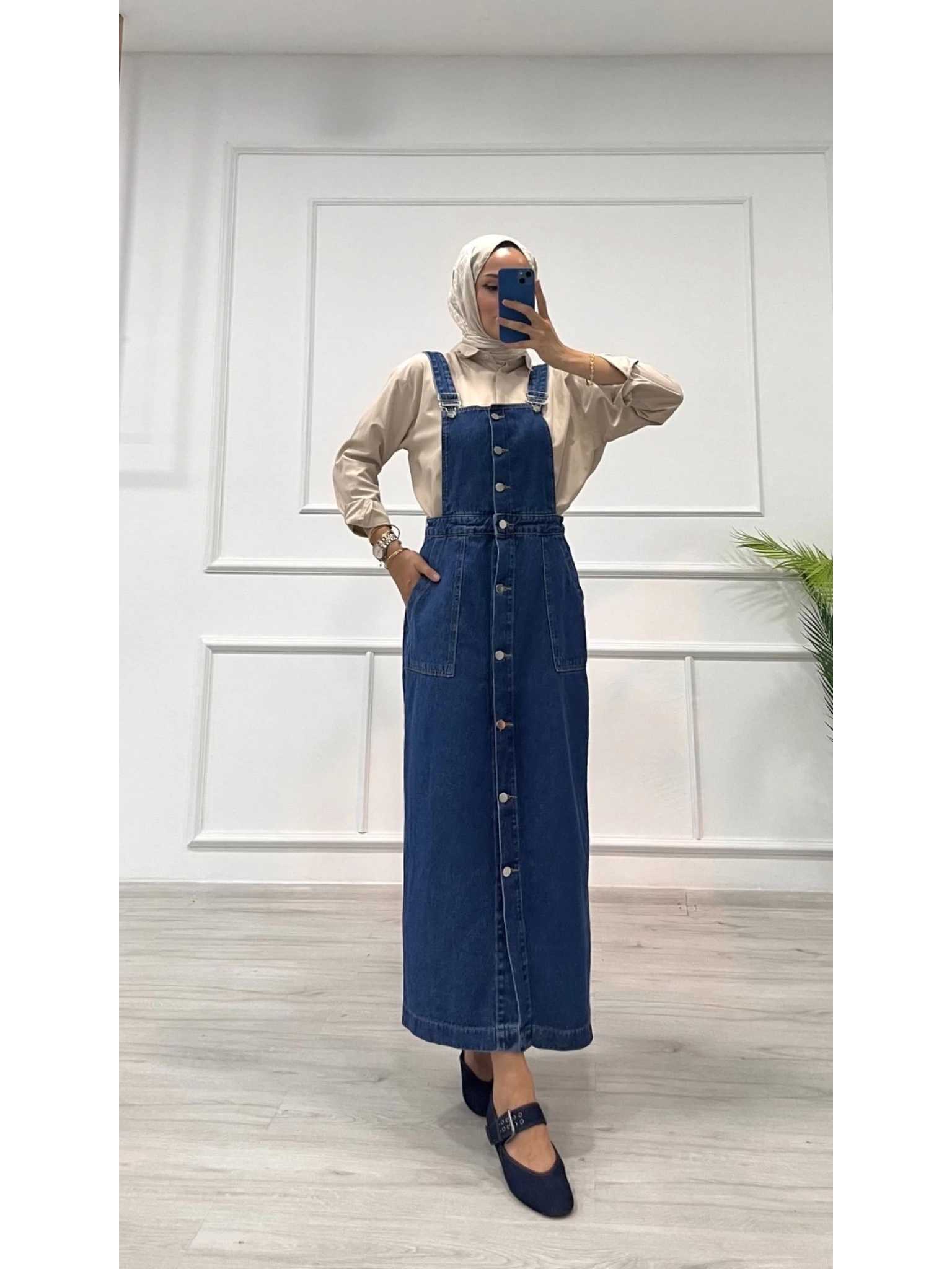 Etekli salopet enzim süper taş yıkama koyu mavi d2521