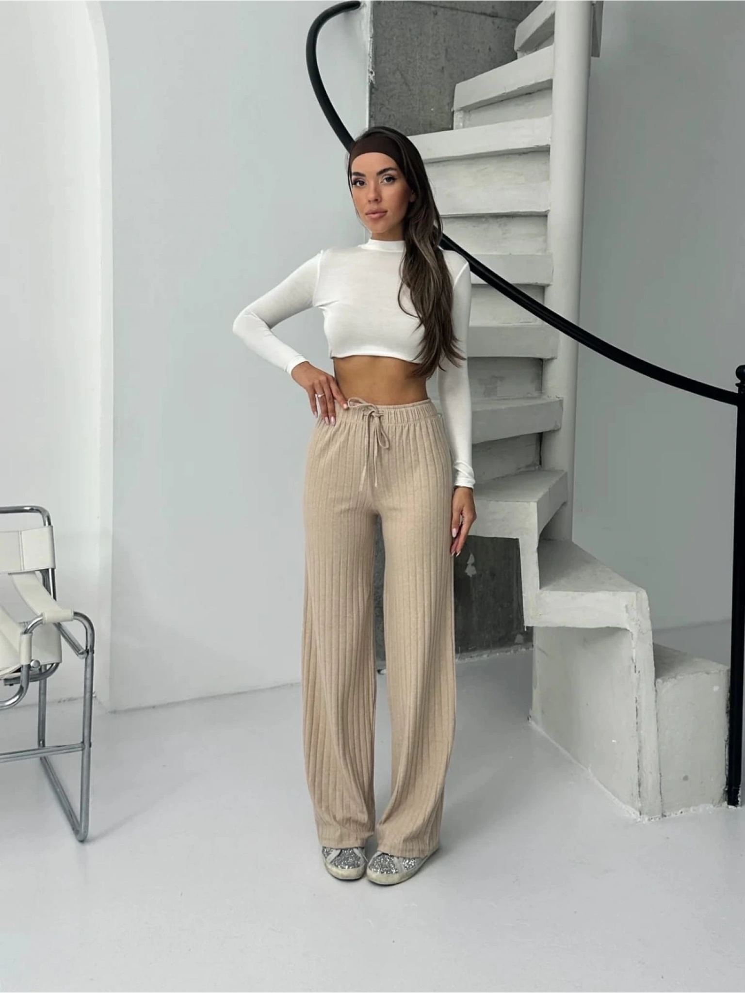 Fitilli şardonlu pantolon bej a4058