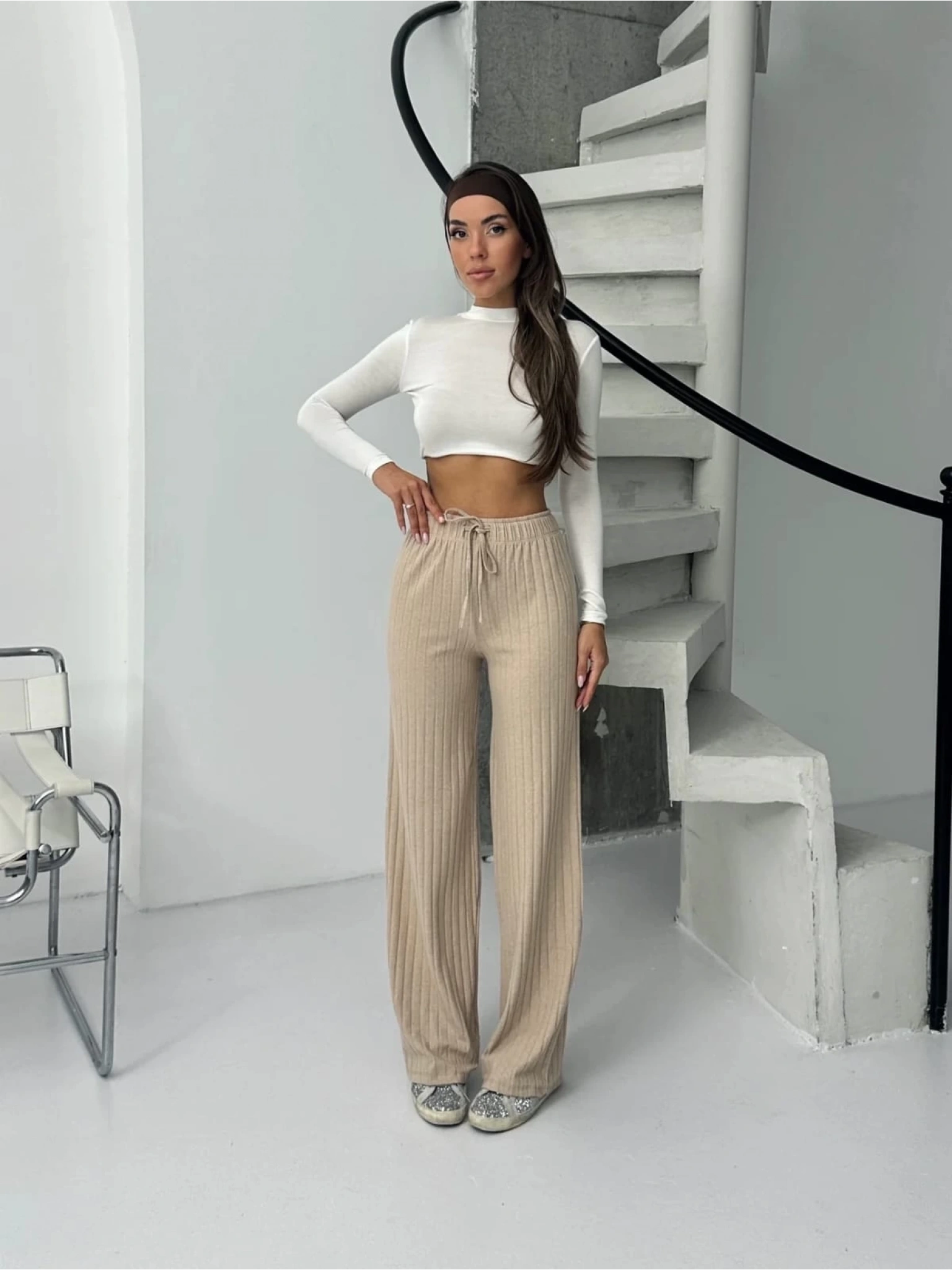 Fitilli şardonlu pantolon bej a4058