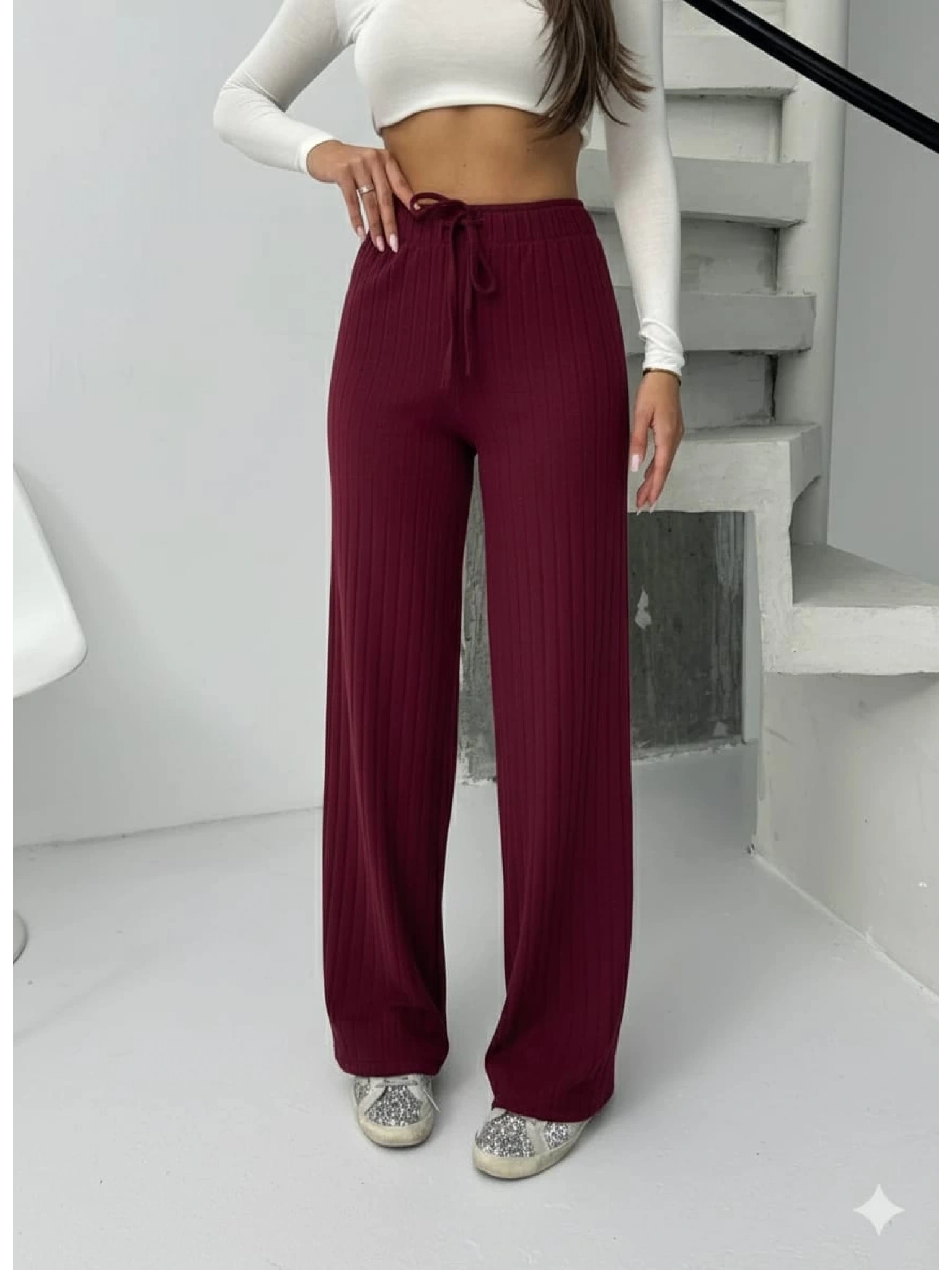 Fitilli şardonlu pantolon bordo a4058