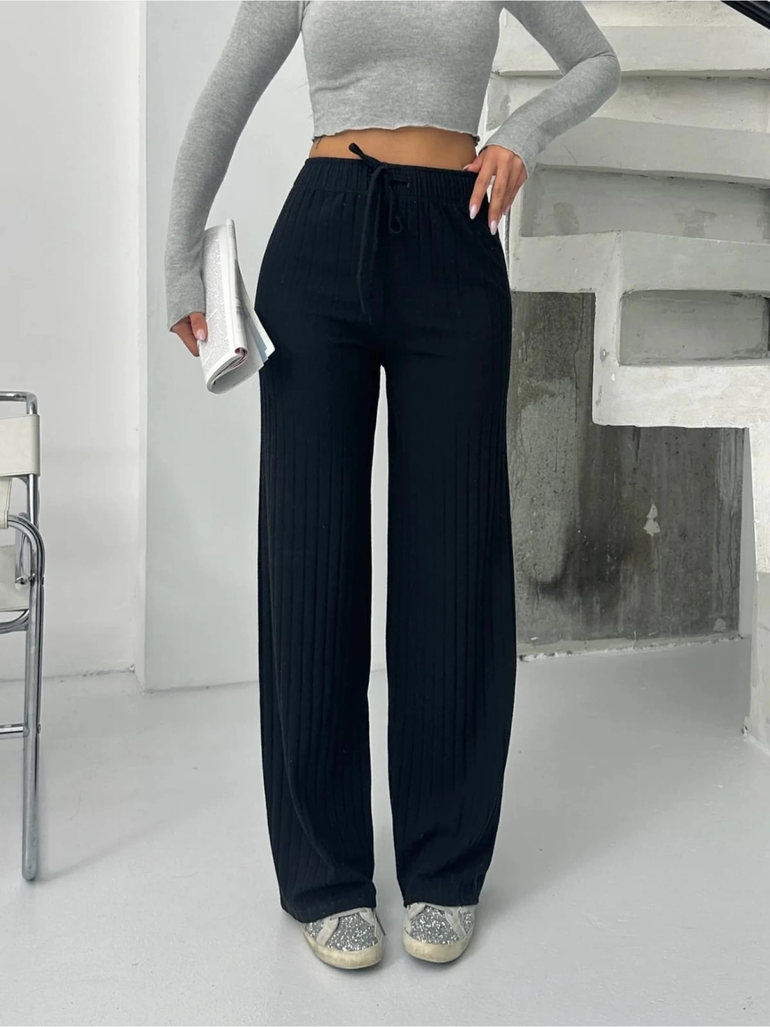 Fitilli şardonlu pantolon siyah a4058