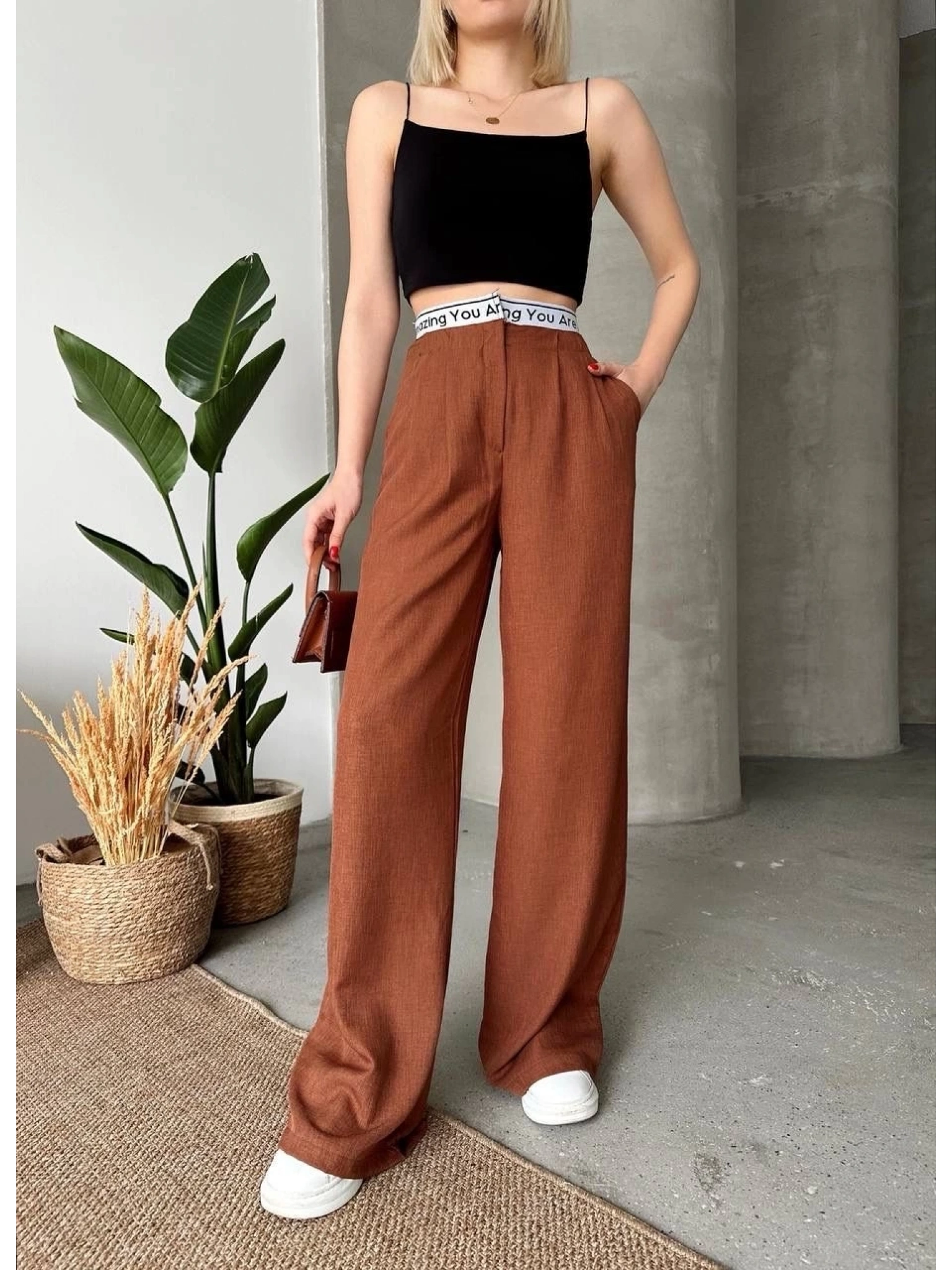 Flamlı kahve pantolon
