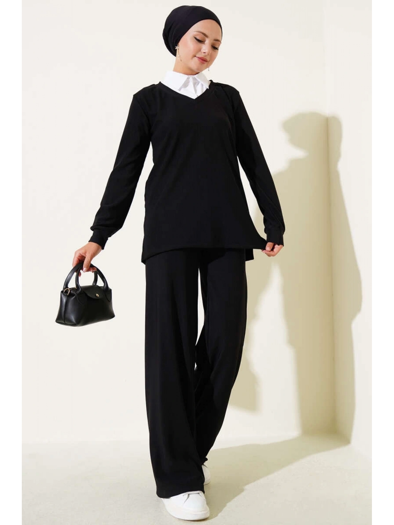 Gömlek Yaka Fitilli Salaş İkili Takım siyah T4300