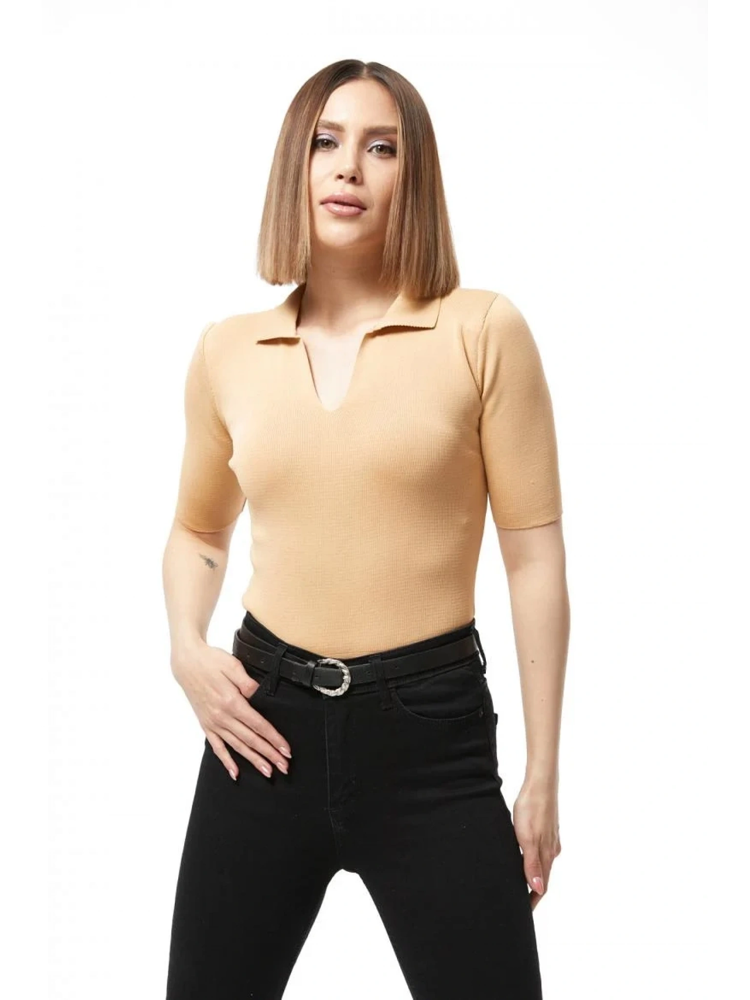 Gömlek yaka yazlık triko bluz