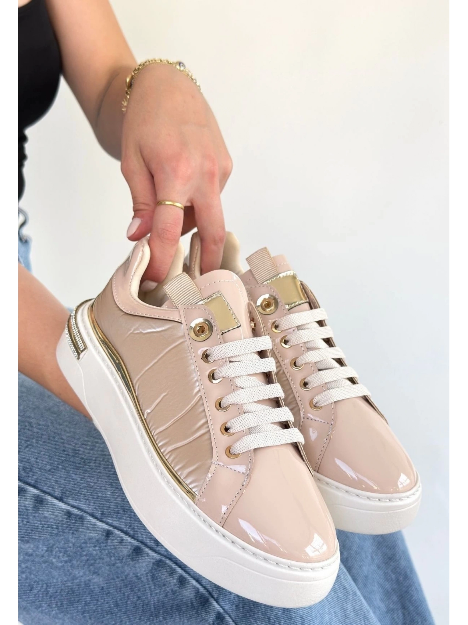 Hley Bej Rugan Paraşüt Detaylı Bağcıklı Spor Ayakkabı