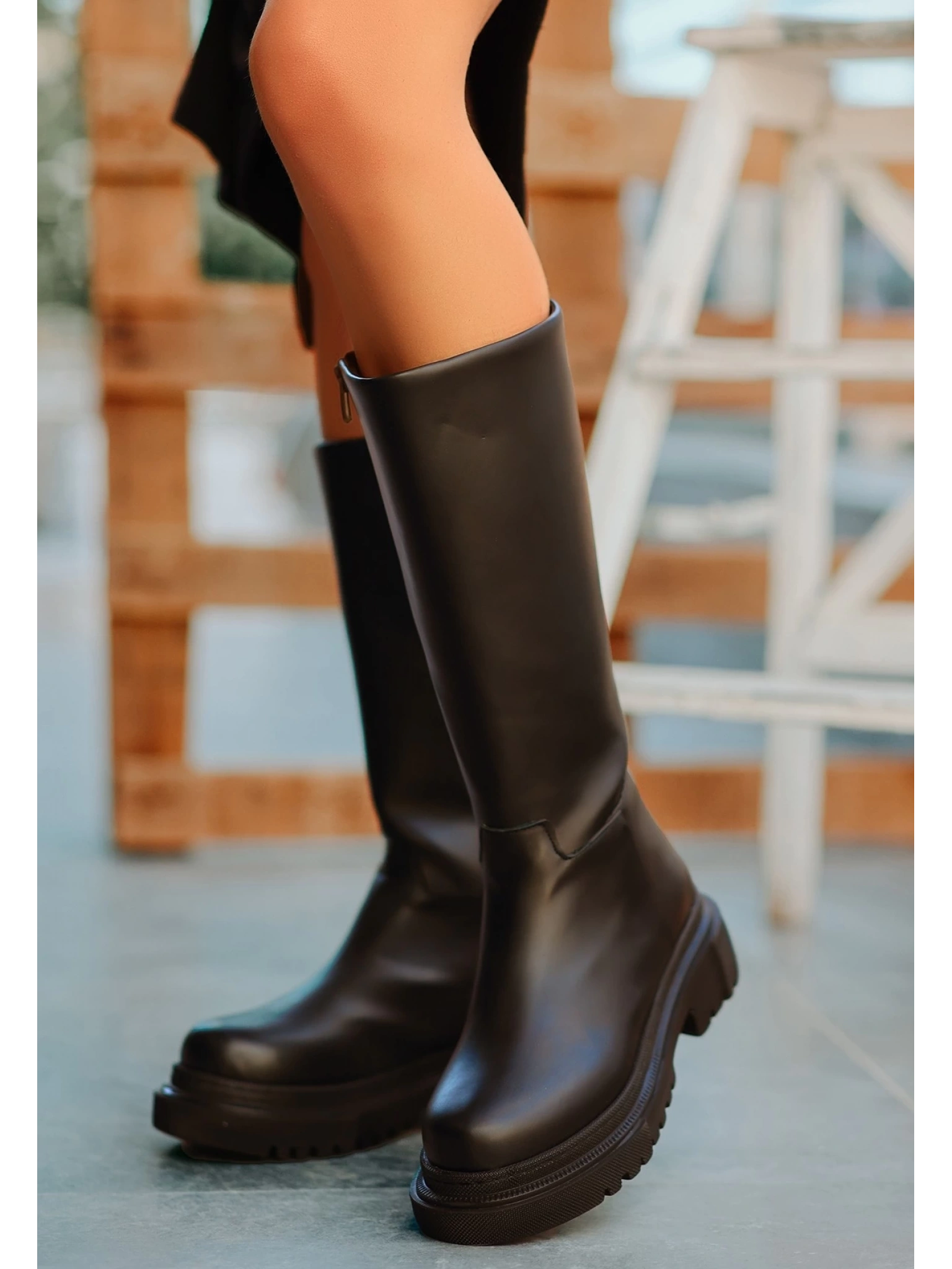 Idax Siyah Cilt Topuklu Çizme