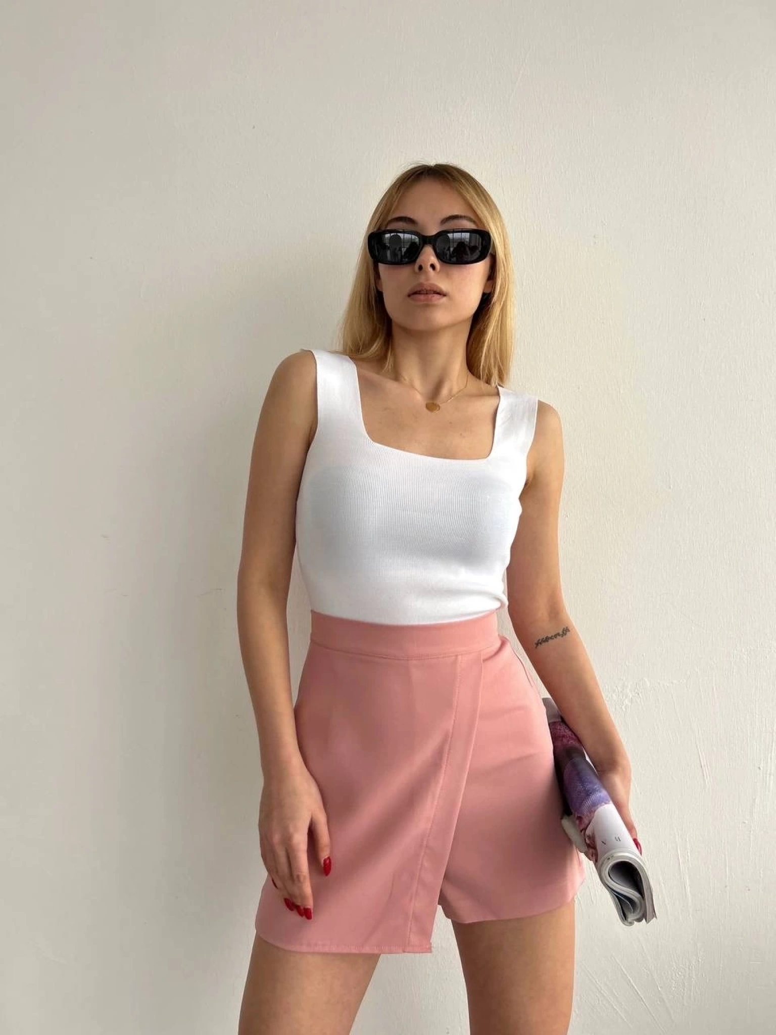 Kapaklı şort etek pudra s208