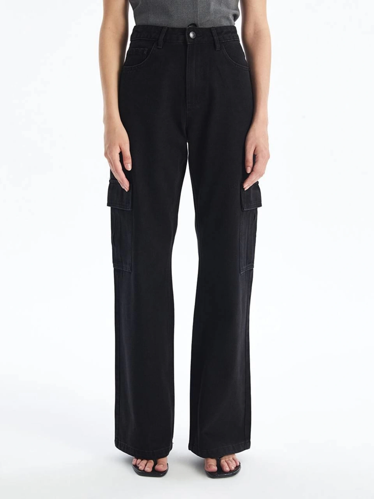 Kargo cep jeans pantolon siyah