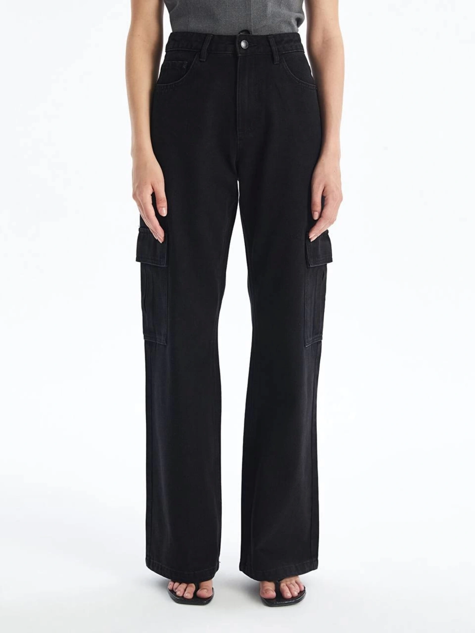 Kargo cep jeans pantolon siyah