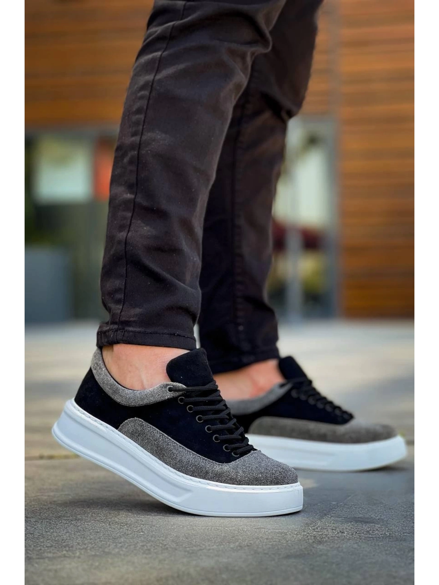 KB-005 Kuback Siyah Gri Süet Bağcıklı  Günlük Erkek  Ayakkabı