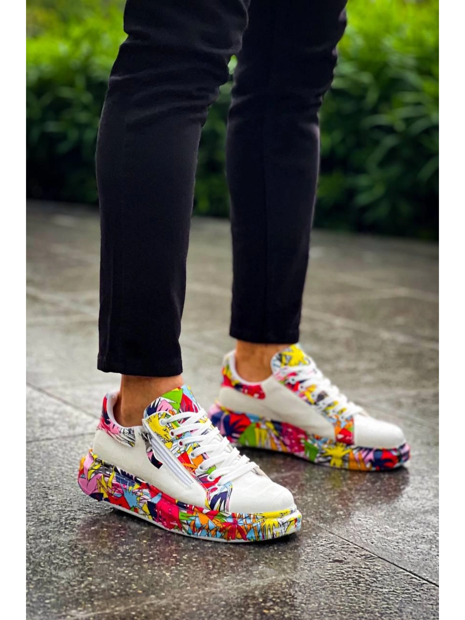 KB-02  Kuback Bağcıklı Crocodile Beyaz Kırmızı Günlük Erkek Ayakkabı