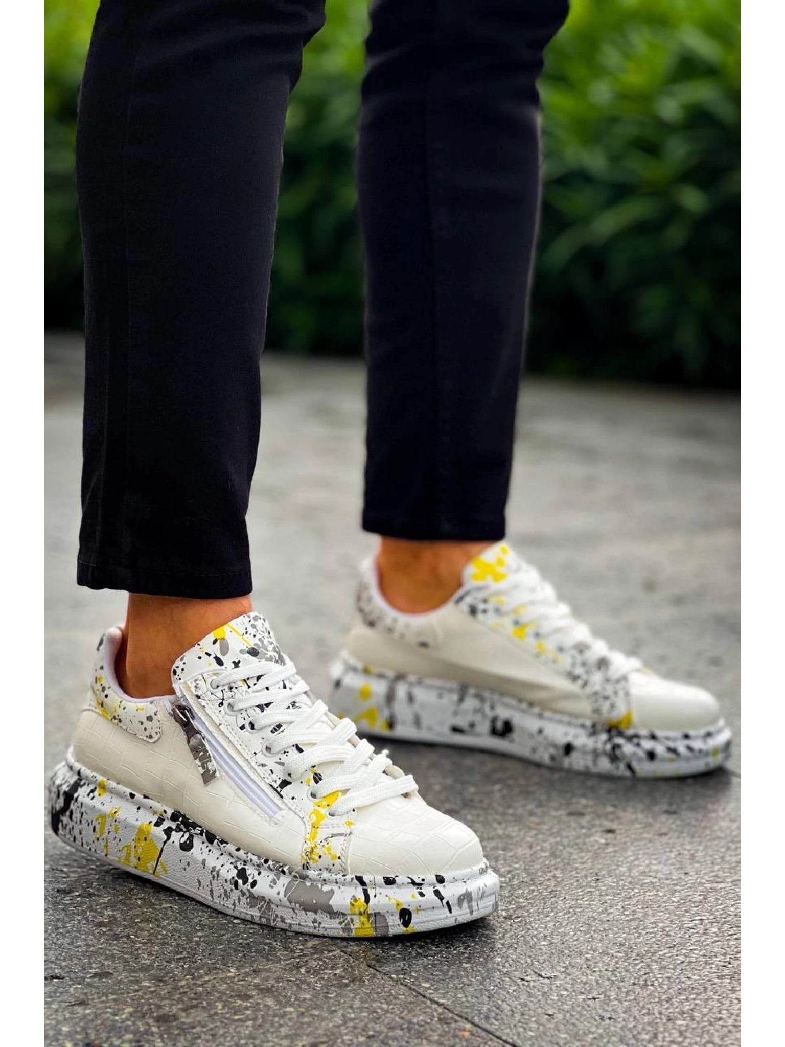 KB-02  Kuback  Bağcıklı Crocodile Beyaz Sarı Günlük Erkek Ayakkabı