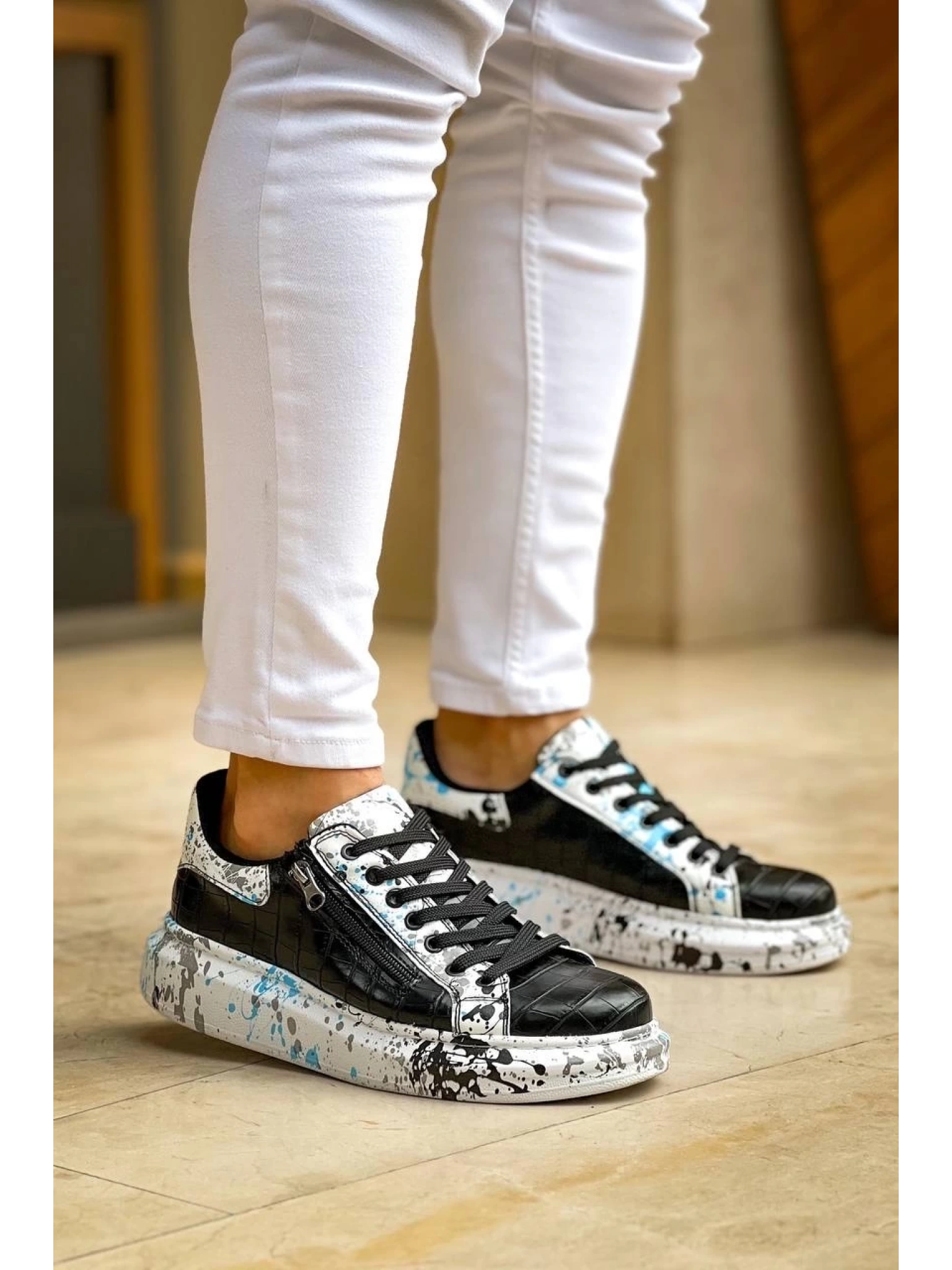 KB-02  Kuback Bağcıklı Crocodile Siyah Mavi Günlük Erkek Ayakkabı