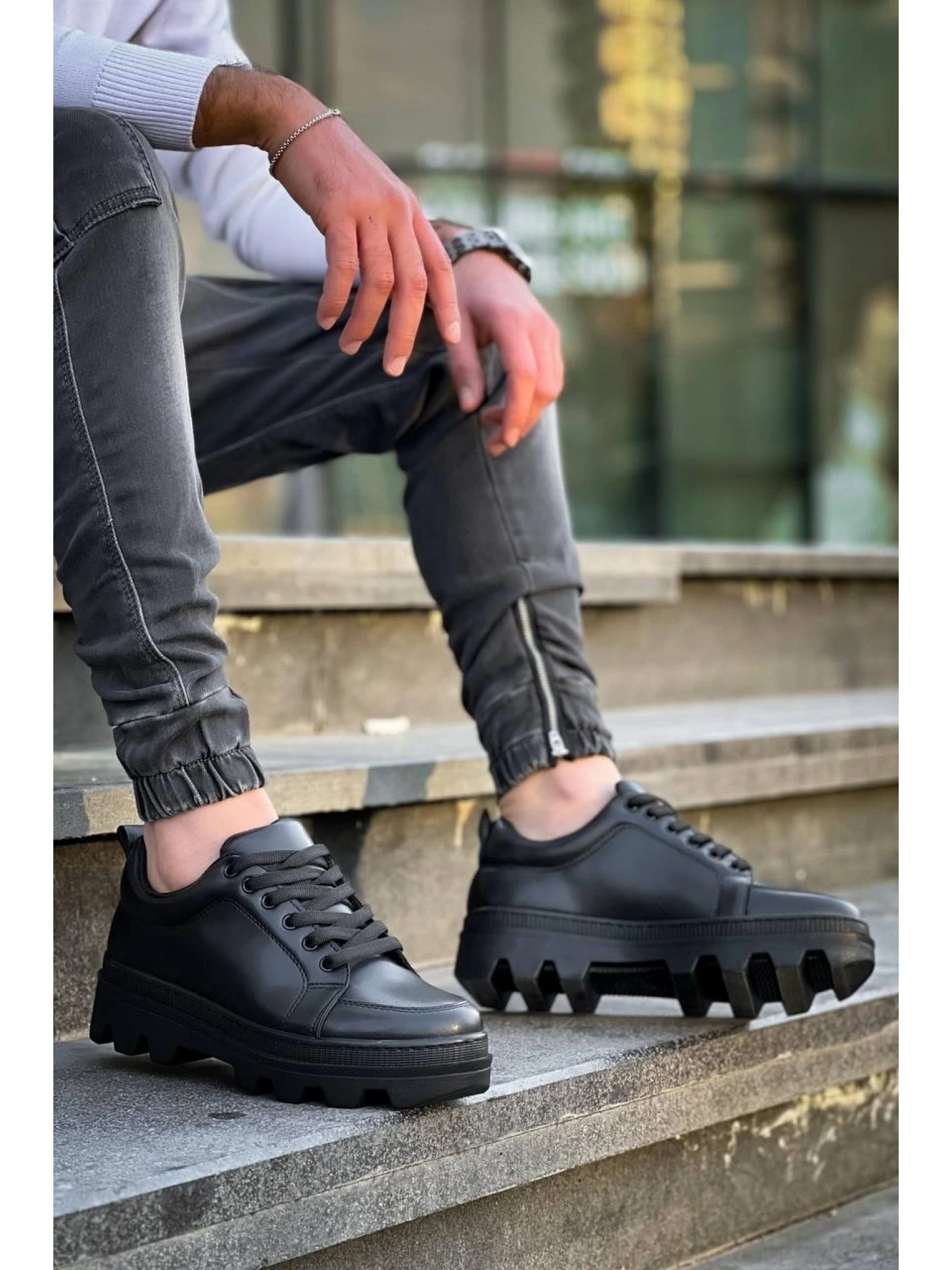 KB-056 Kuback Siyah Cilt Siyah Yüksek Taban Günlük Spor Ayakkabı