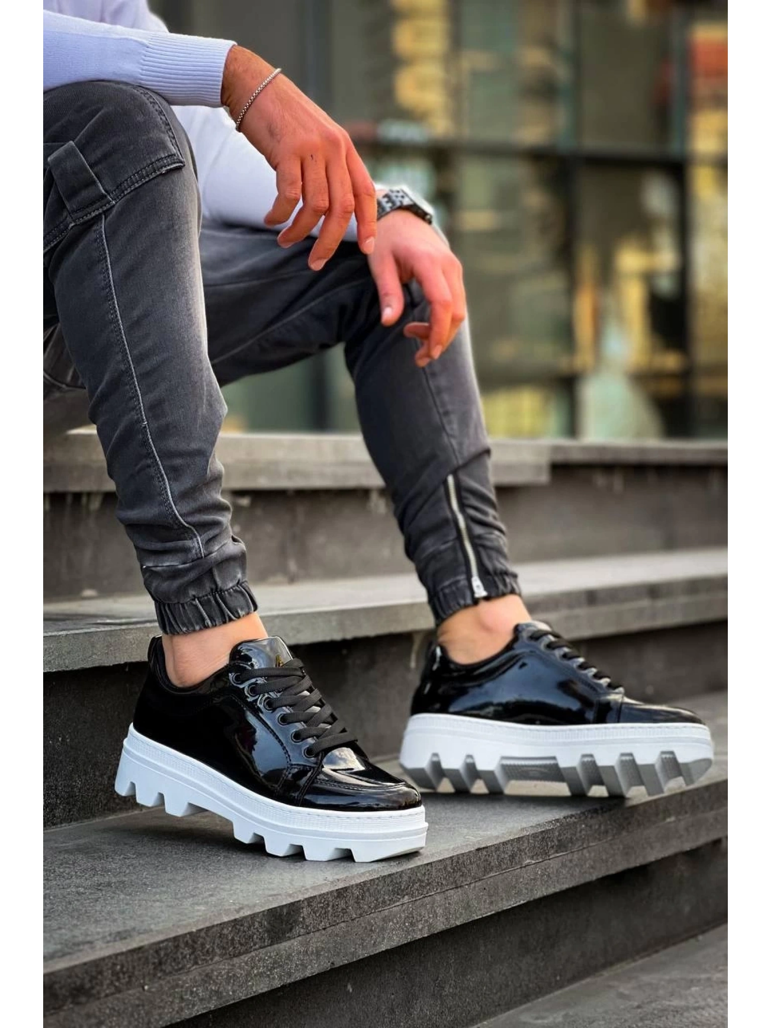 KB-056 Kuback Siyah Rugan Beyaz Yüksek Taban Günlük Spor Ayakkabı