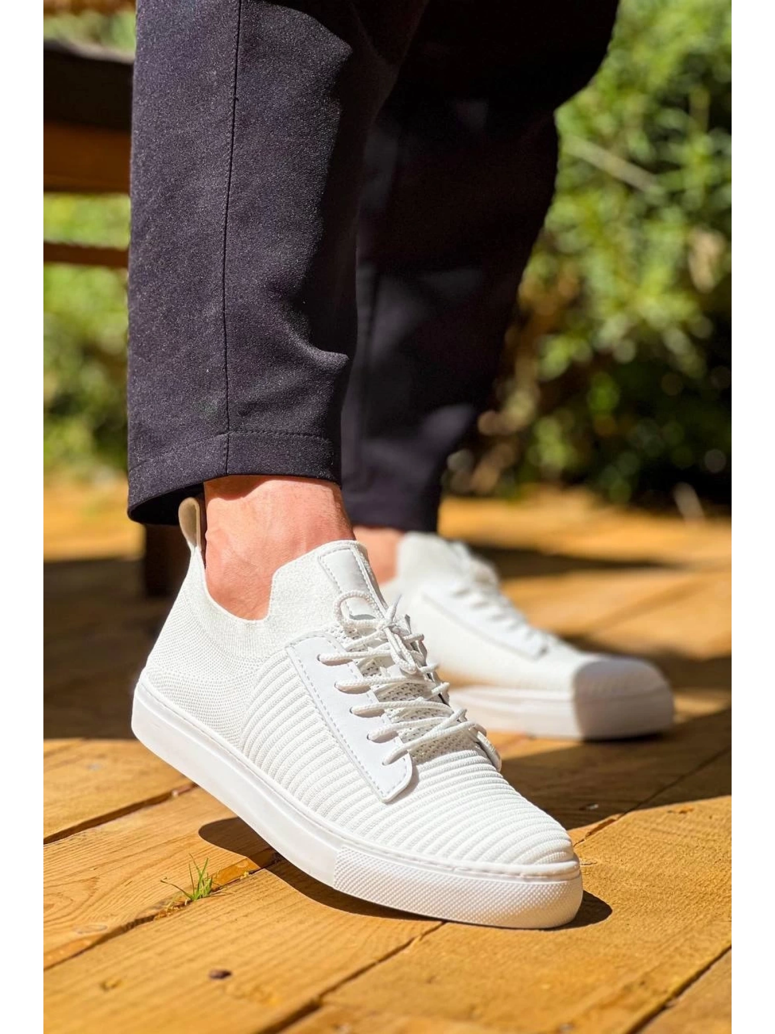 KB-110  Kuback Beyaz Triko Yüksek Taban Bağcıklı Günlük Erkek Ayakkabı