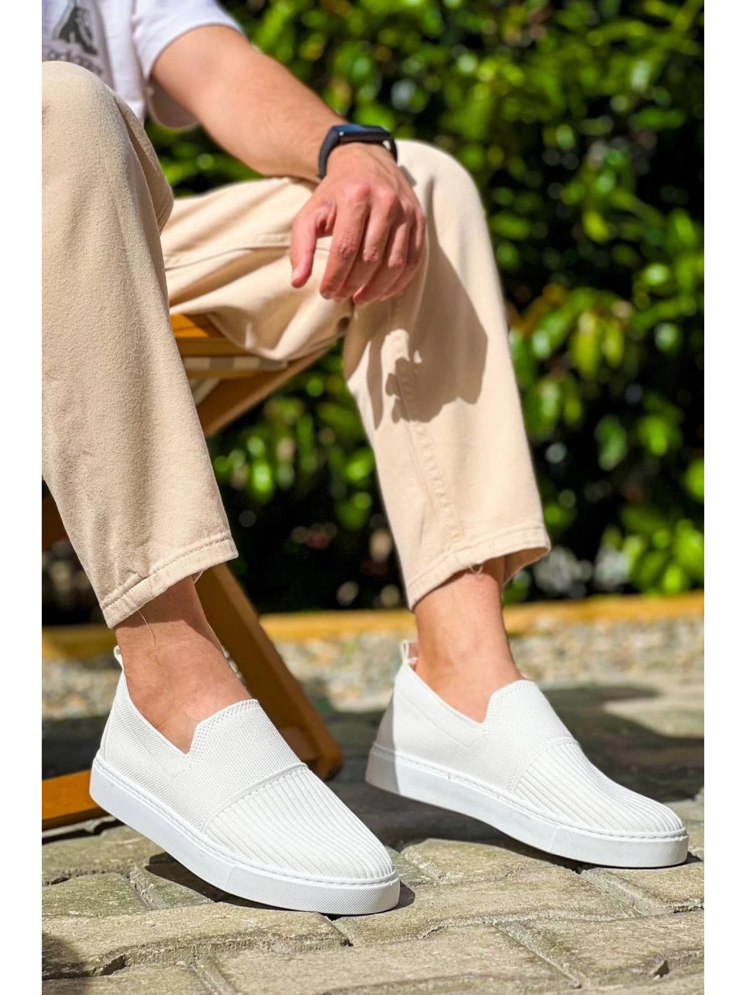 KB-114  Kuback Beyaz Triko Yüksek Taban Bağcıksız Günlük Erkek Ayakkabı