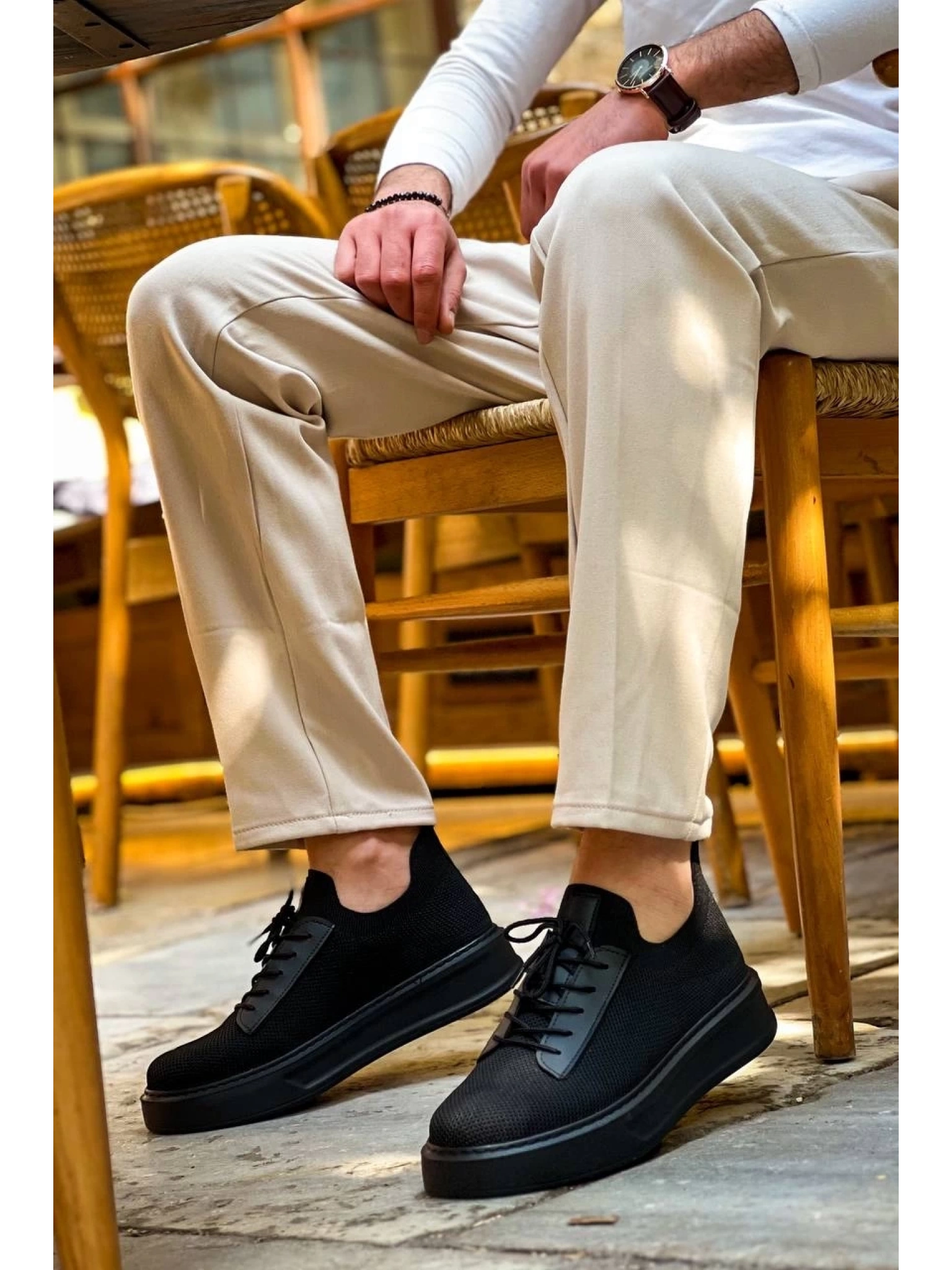 KB-116 Kuback Siyah Siyah Taban Bağcıklı Triko Günlük Erkek Ayakkabı