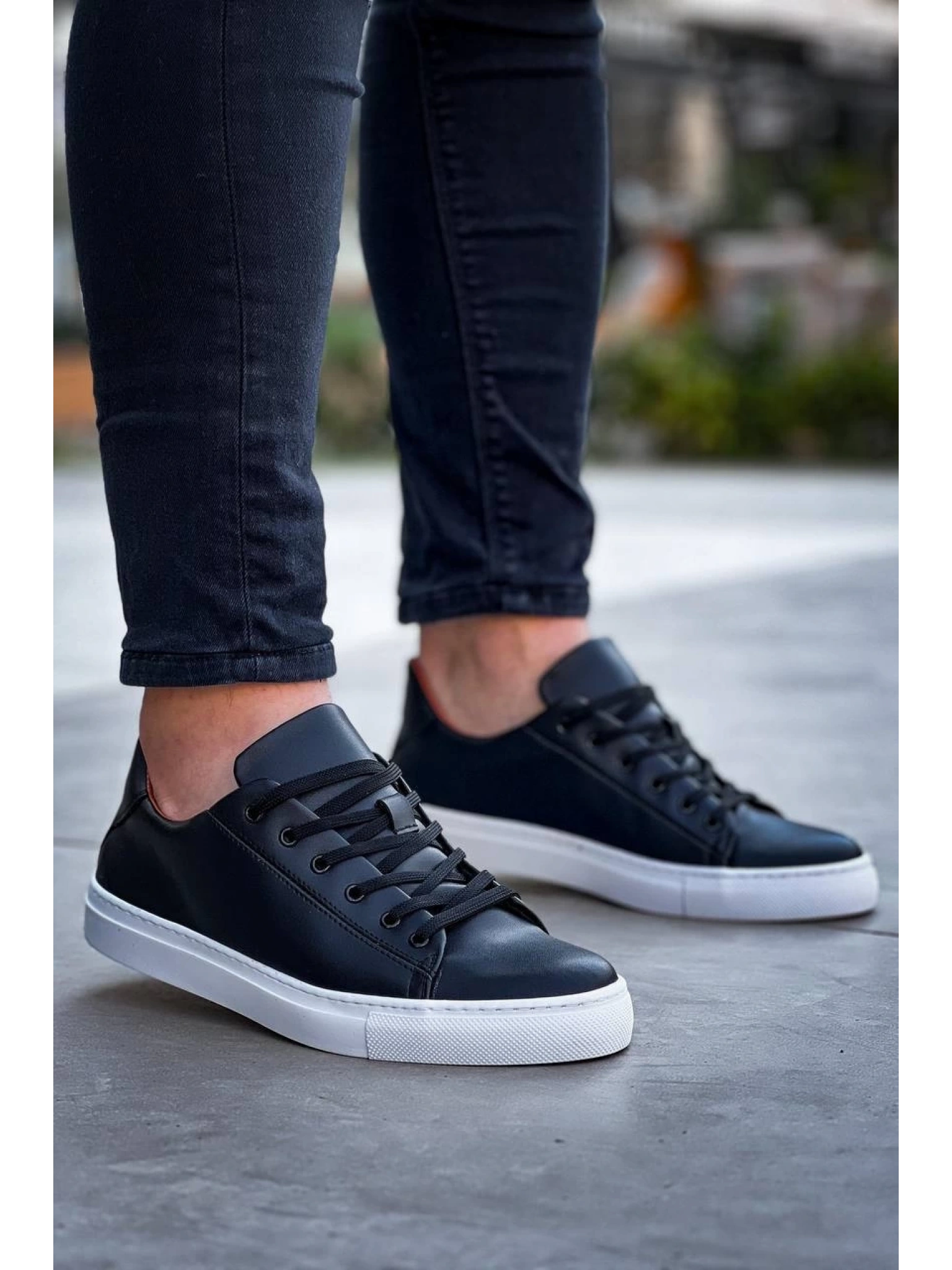 KB-122  Kuback Siyah Cilt Yüksek Taban Bağcıklı Günlük Erkek Ayakkabı