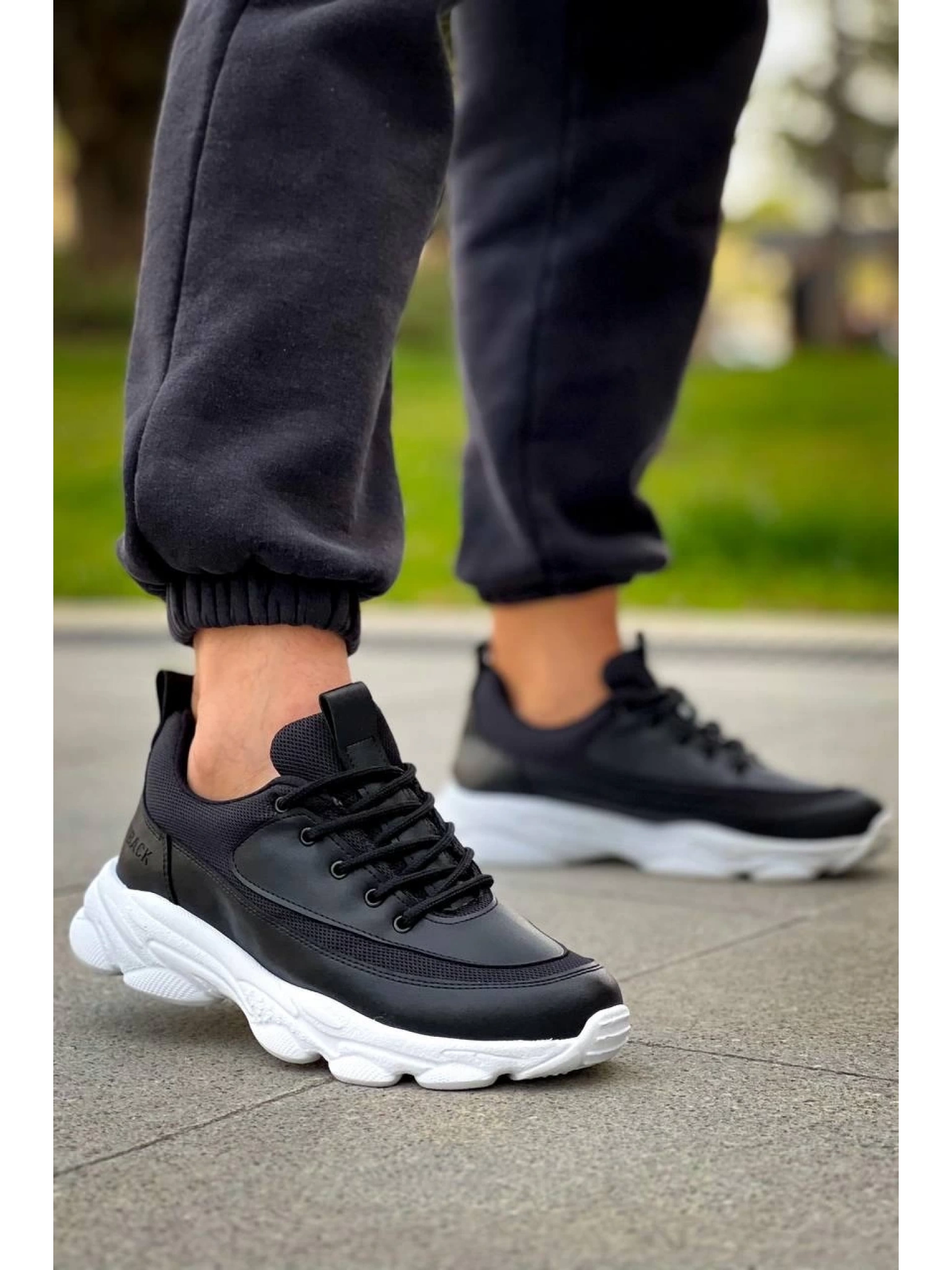 KB-707  Kuback Siyah Cilt Yüksek Taban Bağcıklı Günlük Erkek Ayakkabı