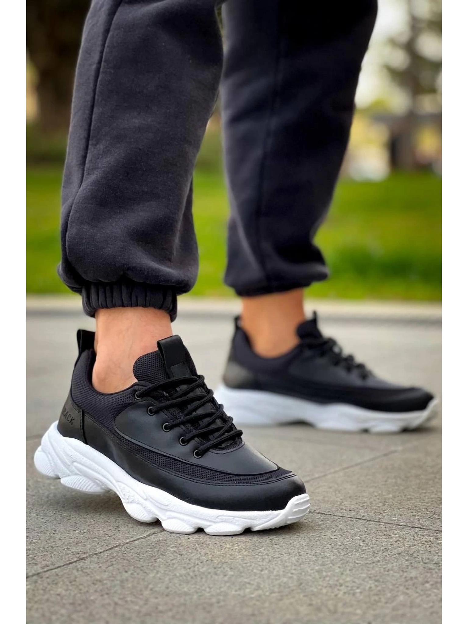 KB-707  Kuback Siyah Cilt Yüksek Taban Bağcıklı Günlük Erkek Ayakkabı