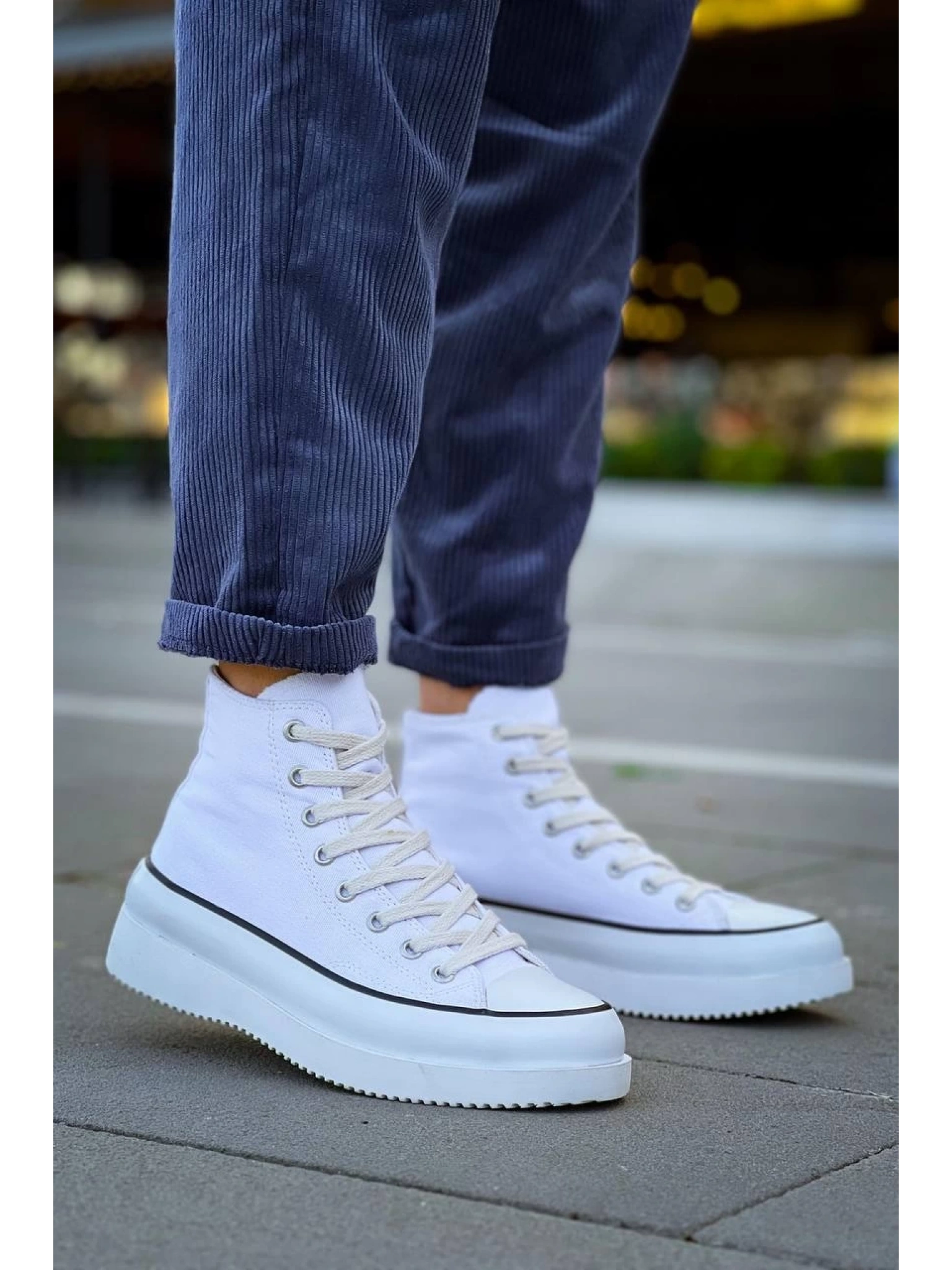 KB-CX-3 Kuback Uzun Beyaz Keten Beyaz Yüksek Taban Spor Ayakkabı