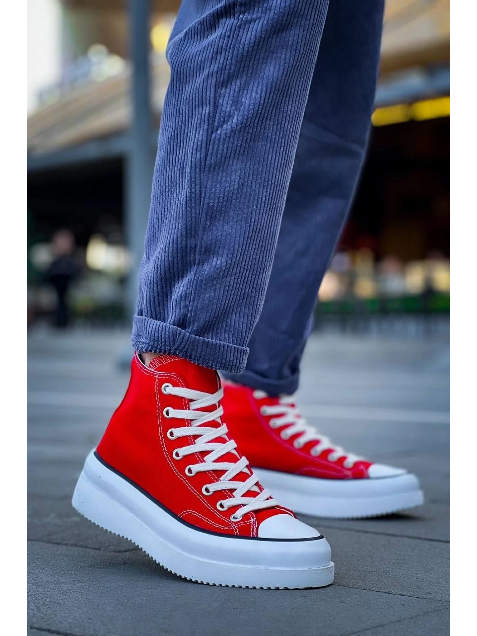 KB-CX-3 Kuback Uzun Kırmızı Keten Beyaz Yüksek Taban Spor Ayakkabı