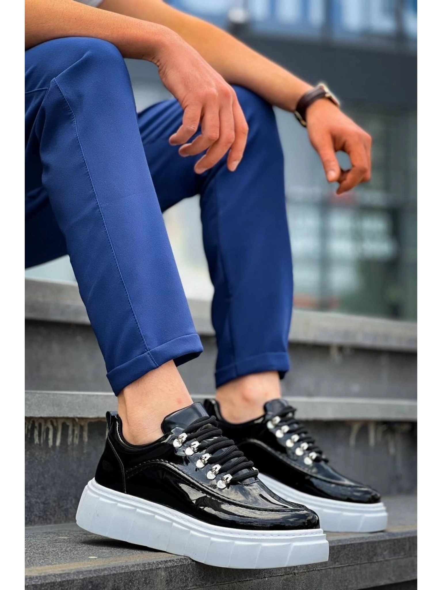 KB-X10 Kuback Siyah Rugan Beyaz Yüksek Taban Günlük Spor Ayakkabı