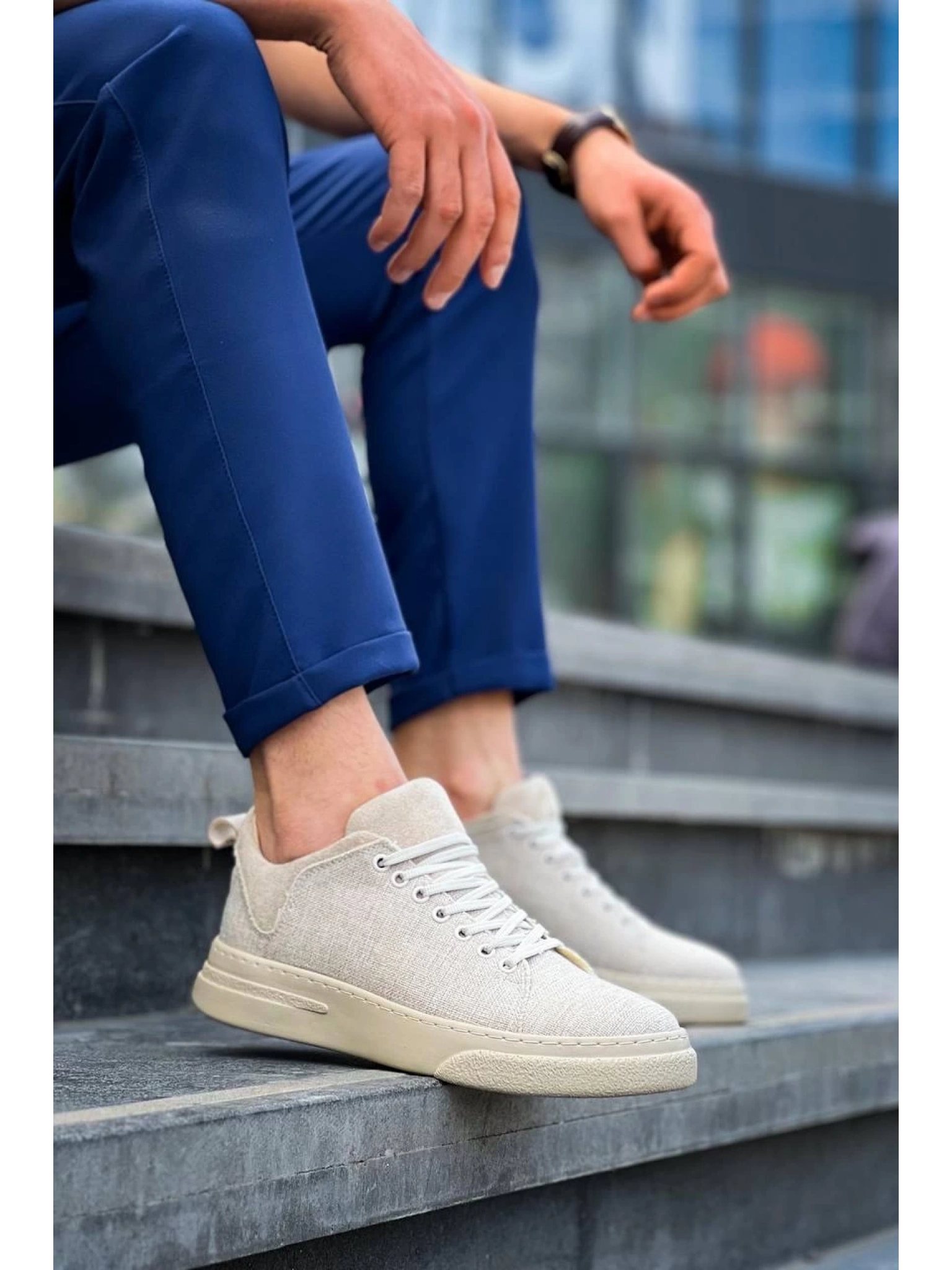 KB-X204 Kuback Bej Keten Bej Yüksek Taban Günlük Erkek Spor Ayakkabı