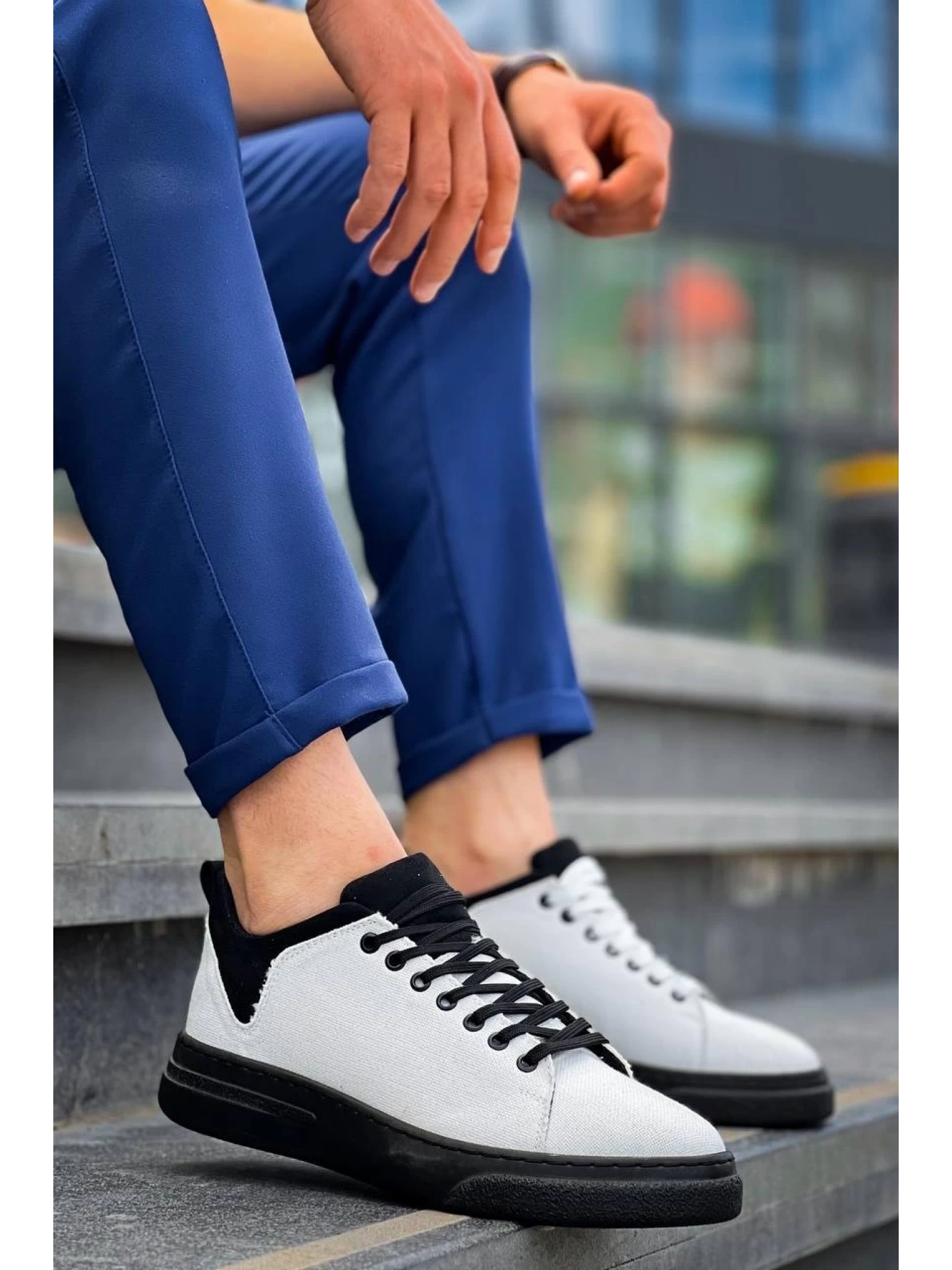 KB-X204 Kuback Beyaz Siyah Keten Siyah Yüksek Taban Günlük Erkek Spor Ayakkabı