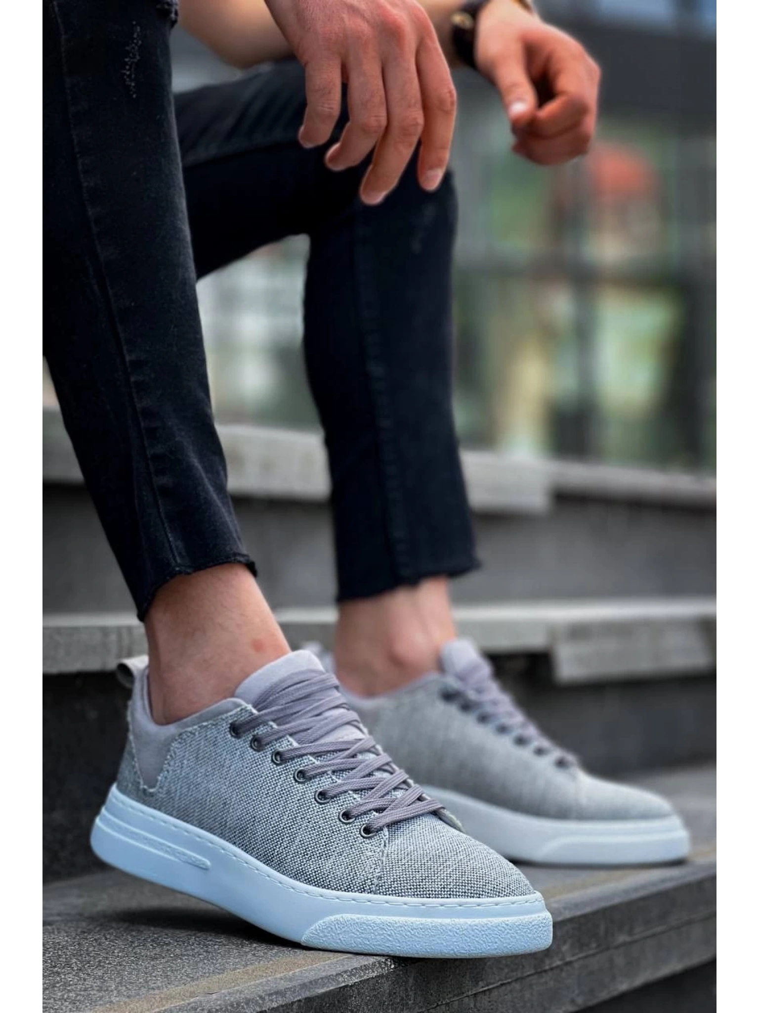 KB-X204 Kuback Gri Keten Beyaz Yüksek Taban Günlük Erkek Spor Ayakkabı