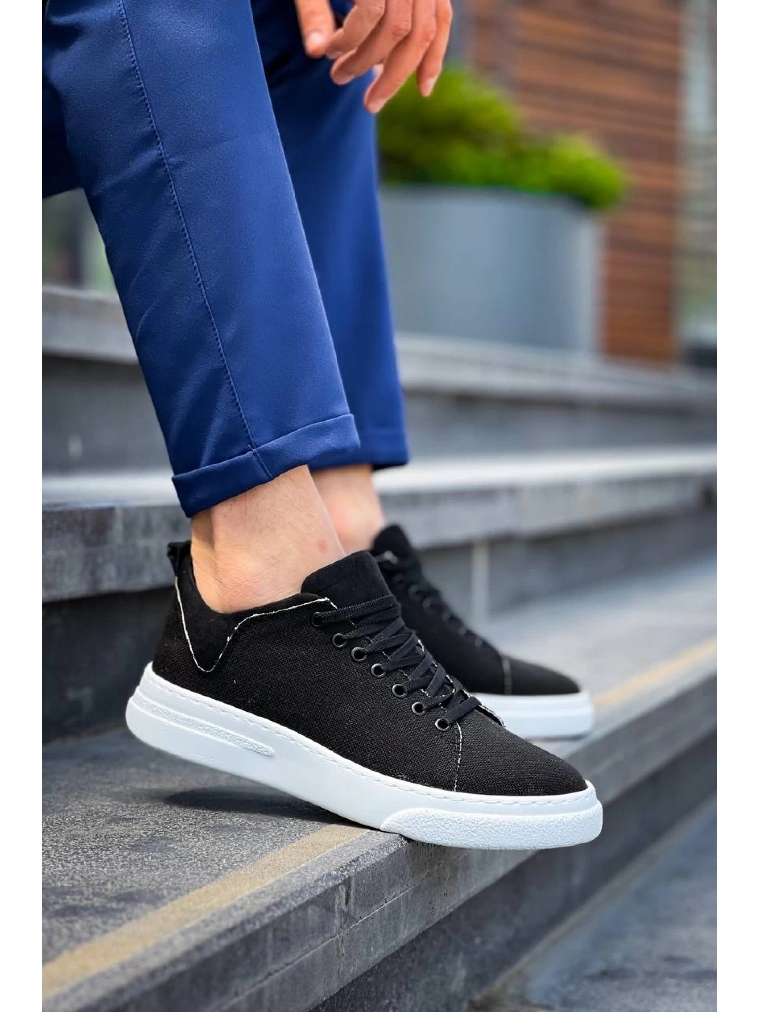 KB-X204 Kuback Siyah Keten Beyaz Yüksek Taban Günlük Erkek Spor Ayakkabı
