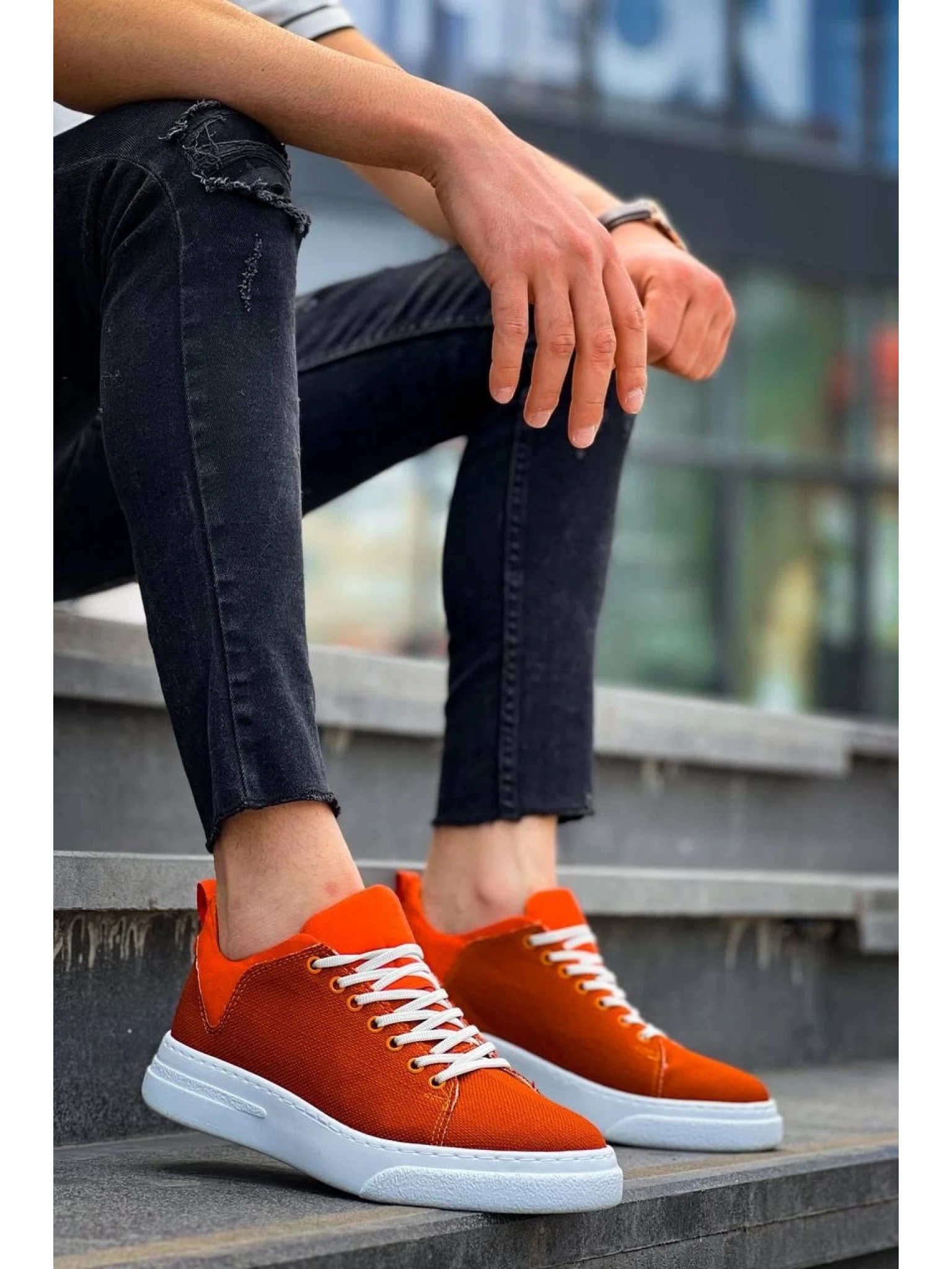 KB-X204 Kuback Turuncu Keten Beyaz Yüksek Taban Günlük Erkek Spor Ayakkabı