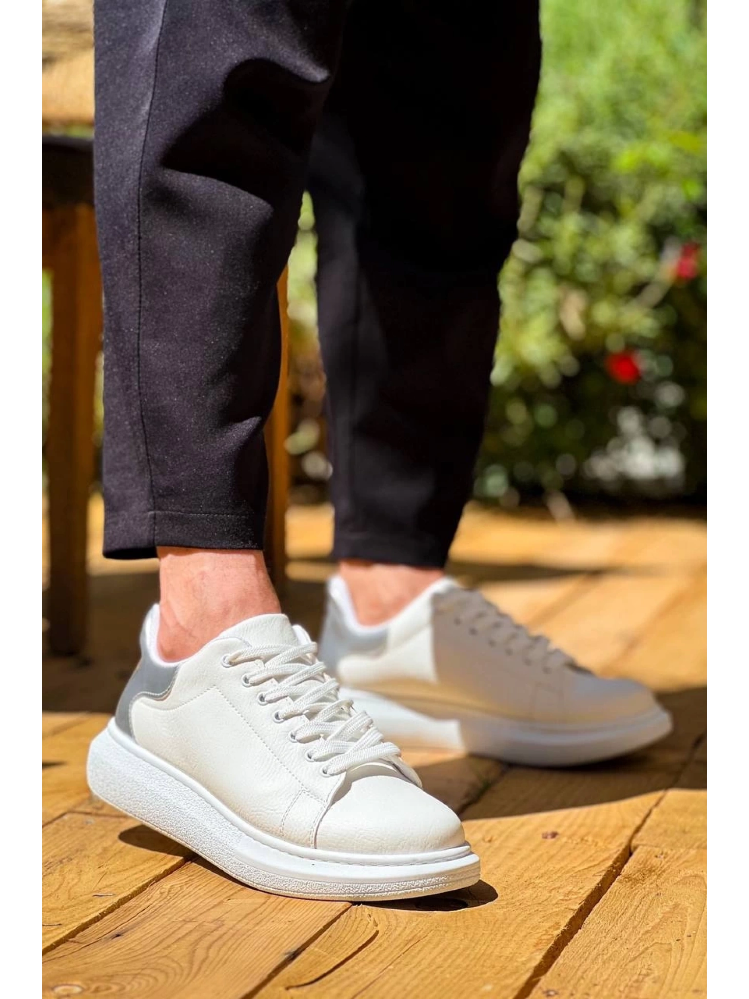 KB-X500  Kuback Beyaz Gümüş Yüksek Taban Bağcıklı Günlük Erkek Ayakkabı