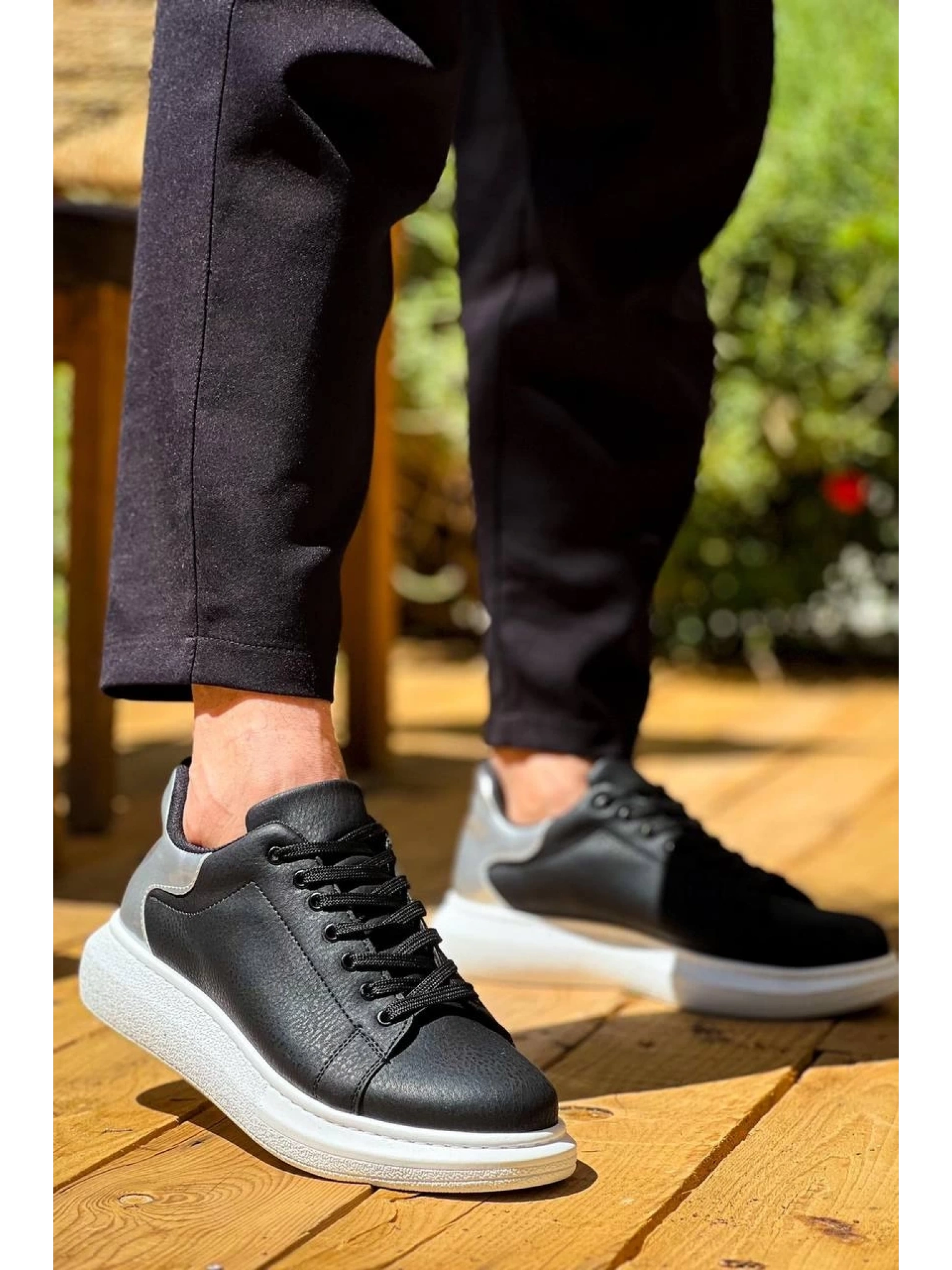 KB-X500  Kuback  Siyah Gümüş Yüksek Taban Bağcıklı Günlük Erkek Ayakkabı