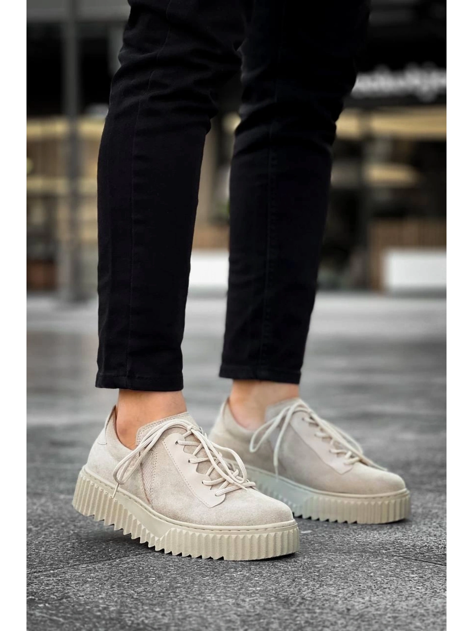 KB-X502  Kuback Bej Süet Yüksek Bej Taban Bağcık Detaylı Lastikli Günlük Erkek Ayakkabı