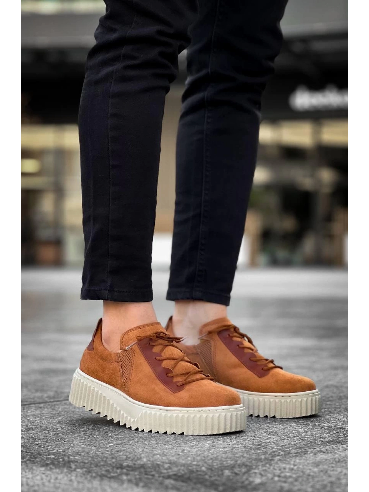 KB-X502  Kuback Taba Süet Yüksek Bej Taban Bağcık Detaylı Lastikli Günlük Erkek Ayakkabı