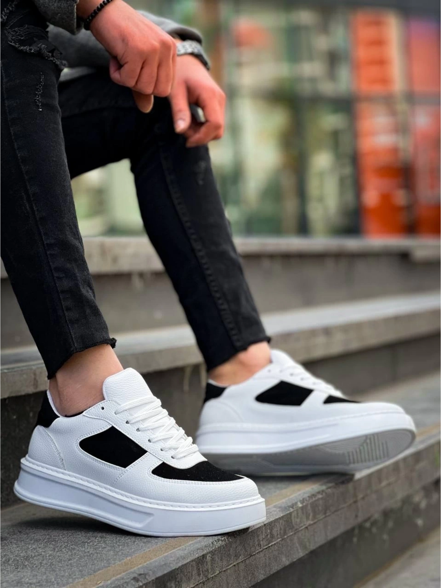 KB-X8 Kuback Beyaz Siyah Cilt Yüksek Taban Günlük Spor Ayakkabı